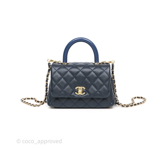 Chanel Mini Coco Handle Quilted Navy Caviar Gold Hardware