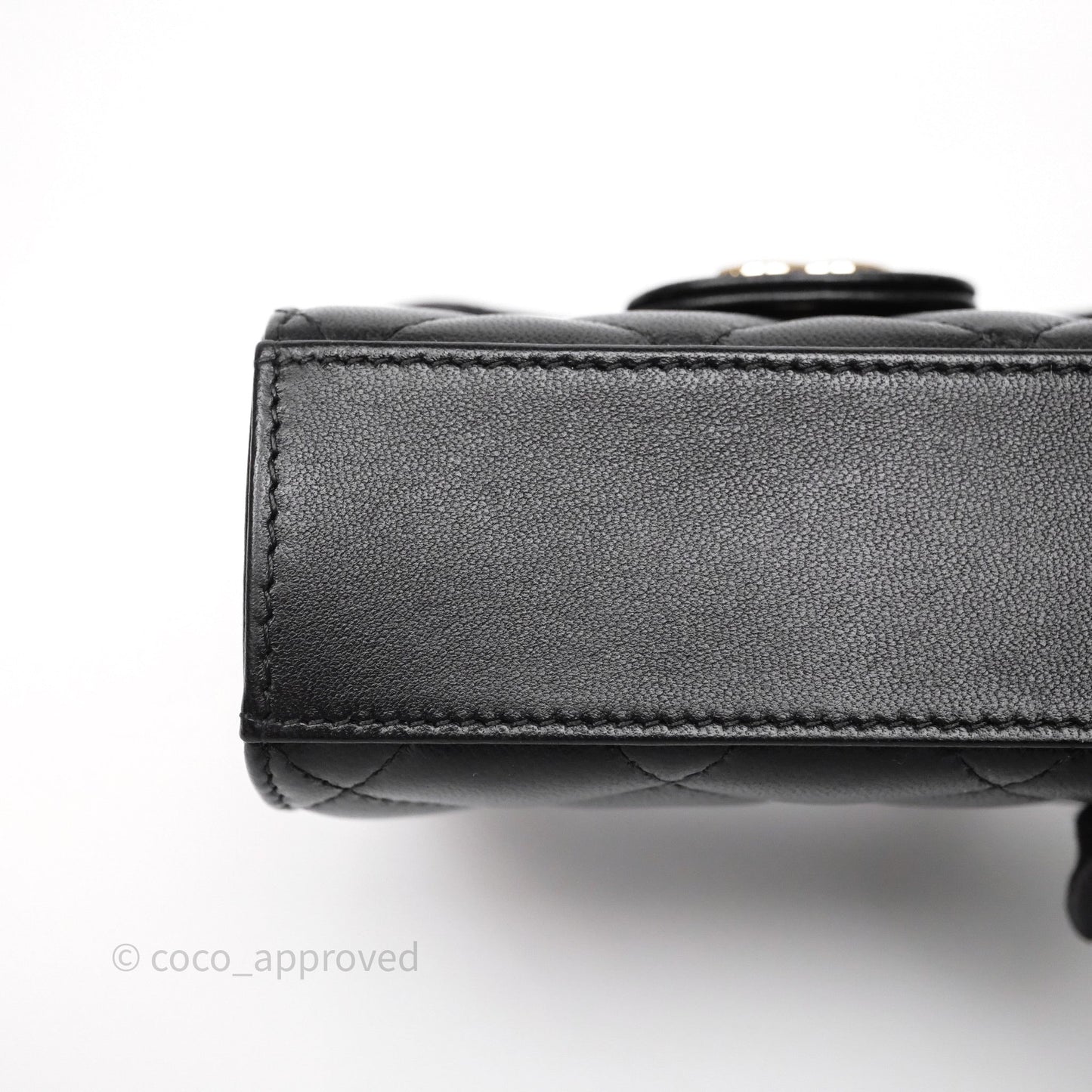 Chanel Mini Handle Clutch With Chain Black Lambskin Gold Hardware