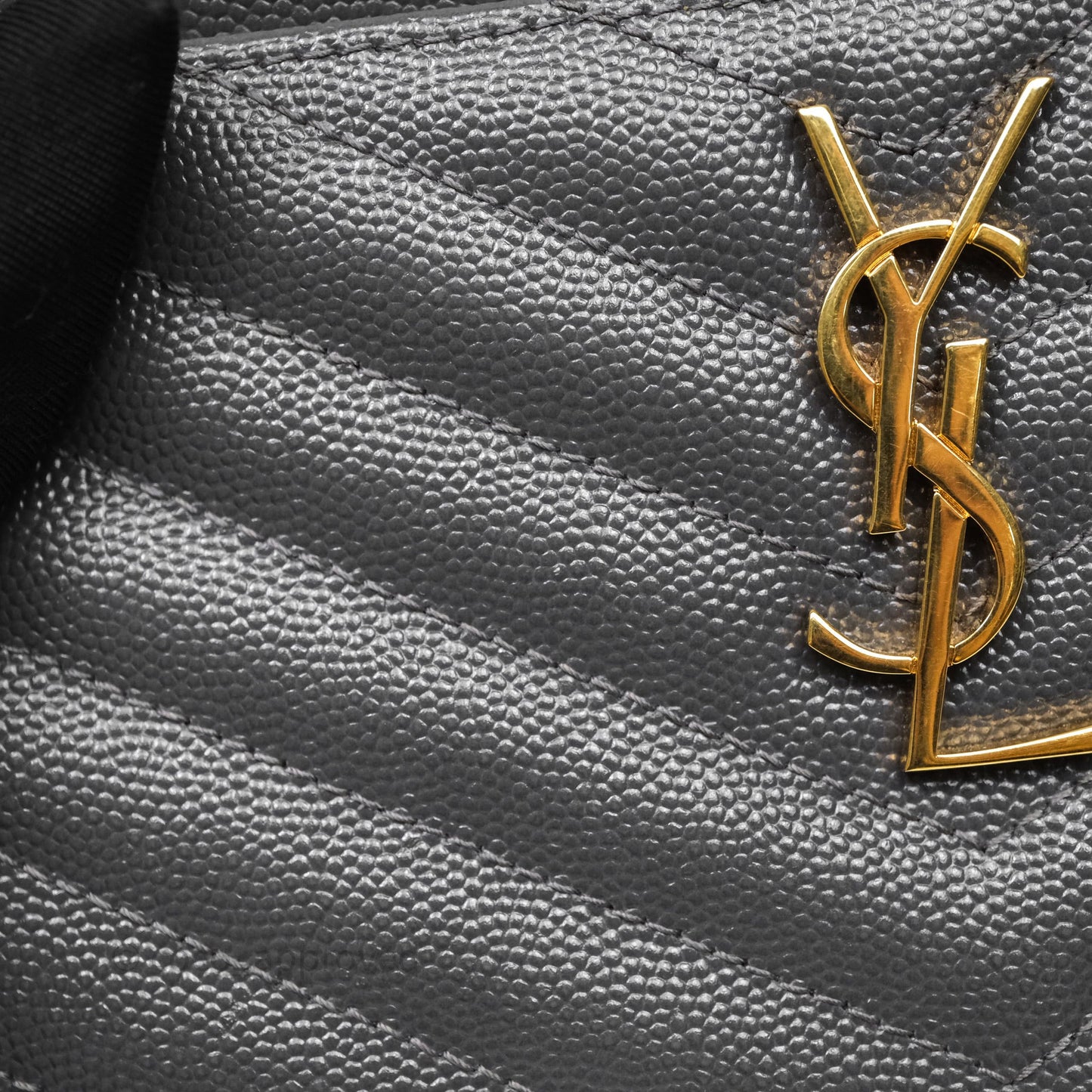 Saint Laurent Cassandre Matelasse Zipped Pouch Dark Grey Gold Hardware