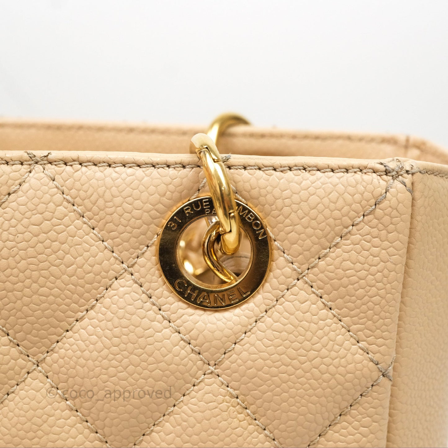 Chanel Vertical GST Beige Caviar Gold Hardware