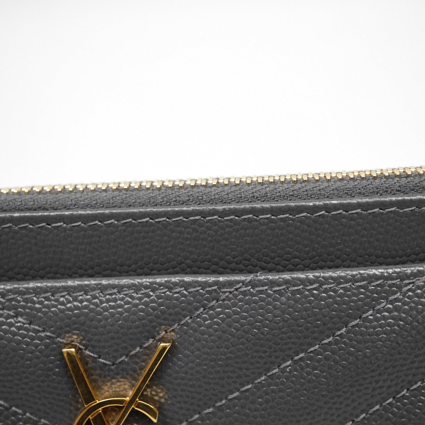 Saint Laurent Cassandre Matelasse Zipped Pouch Dark Grey Gold Hardware