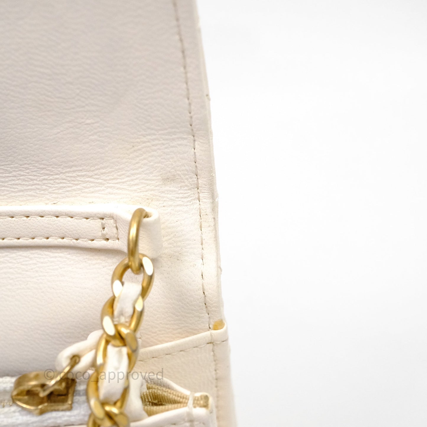 Chanel Quilted Pearl Crush Wallet on Chain WOC Ivory White Lambskin Aged Gold Hardware