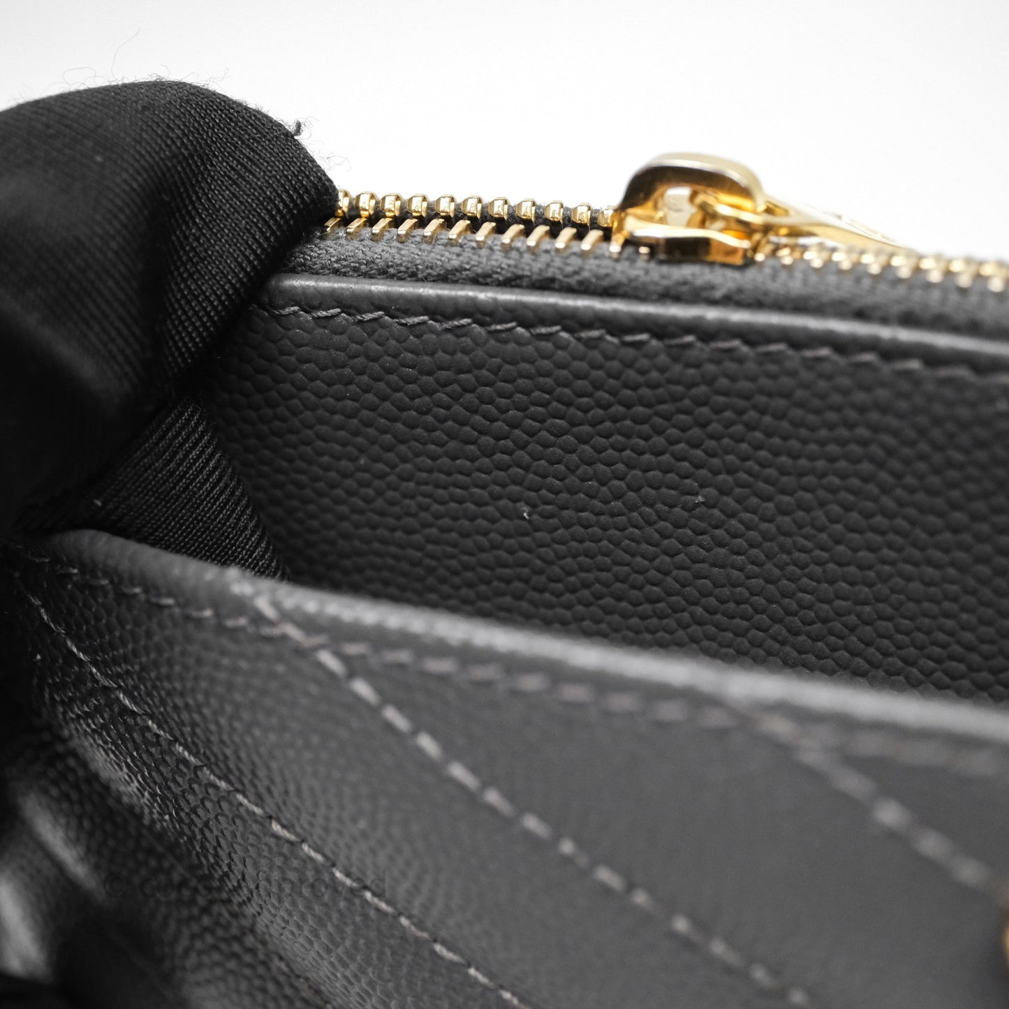 Saint Laurent Cassandre Matelasse Zipped Pouch Dark Grey Gold Hardware