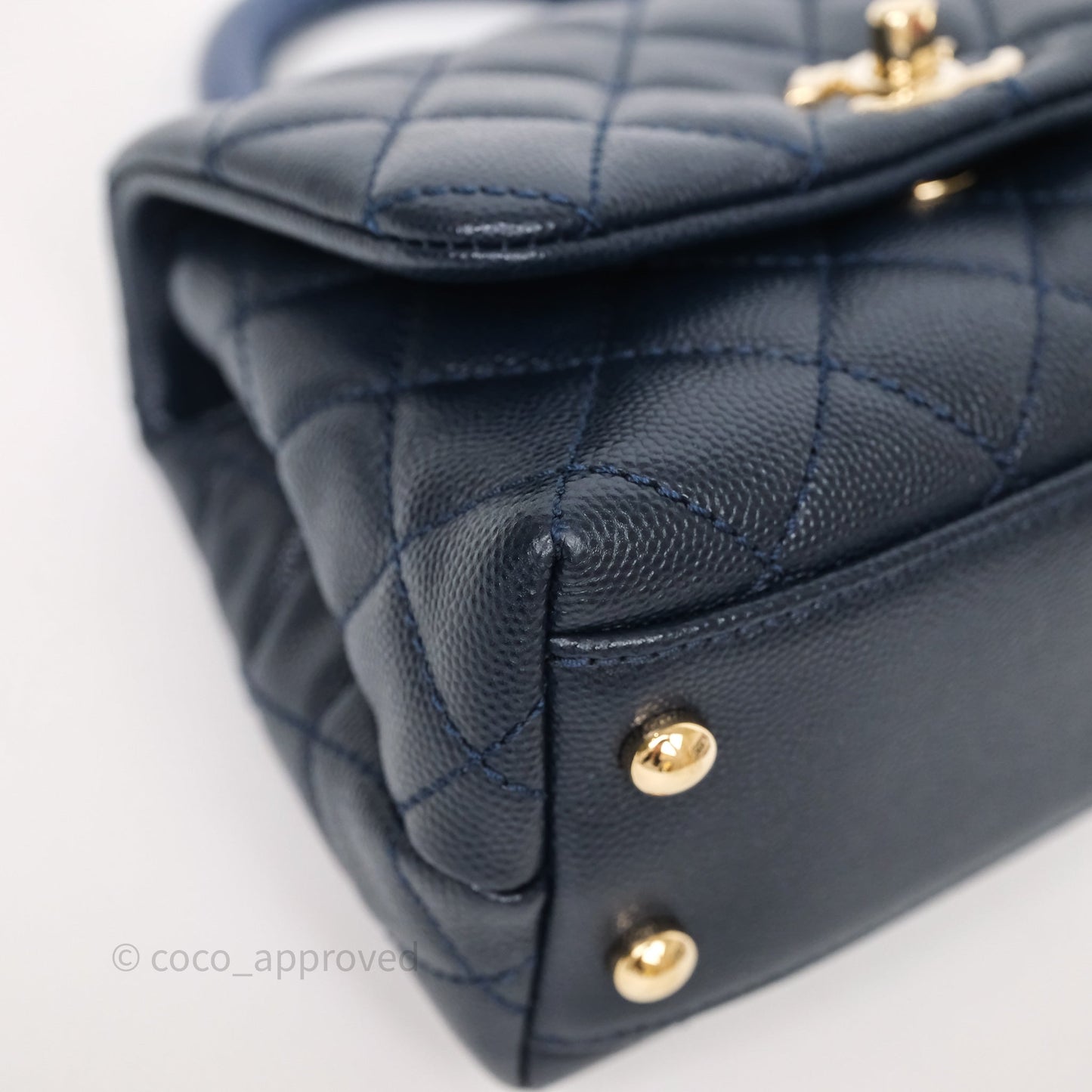 Chanel Mini Coco Handle Quilted Navy Caviar Gold Hardware