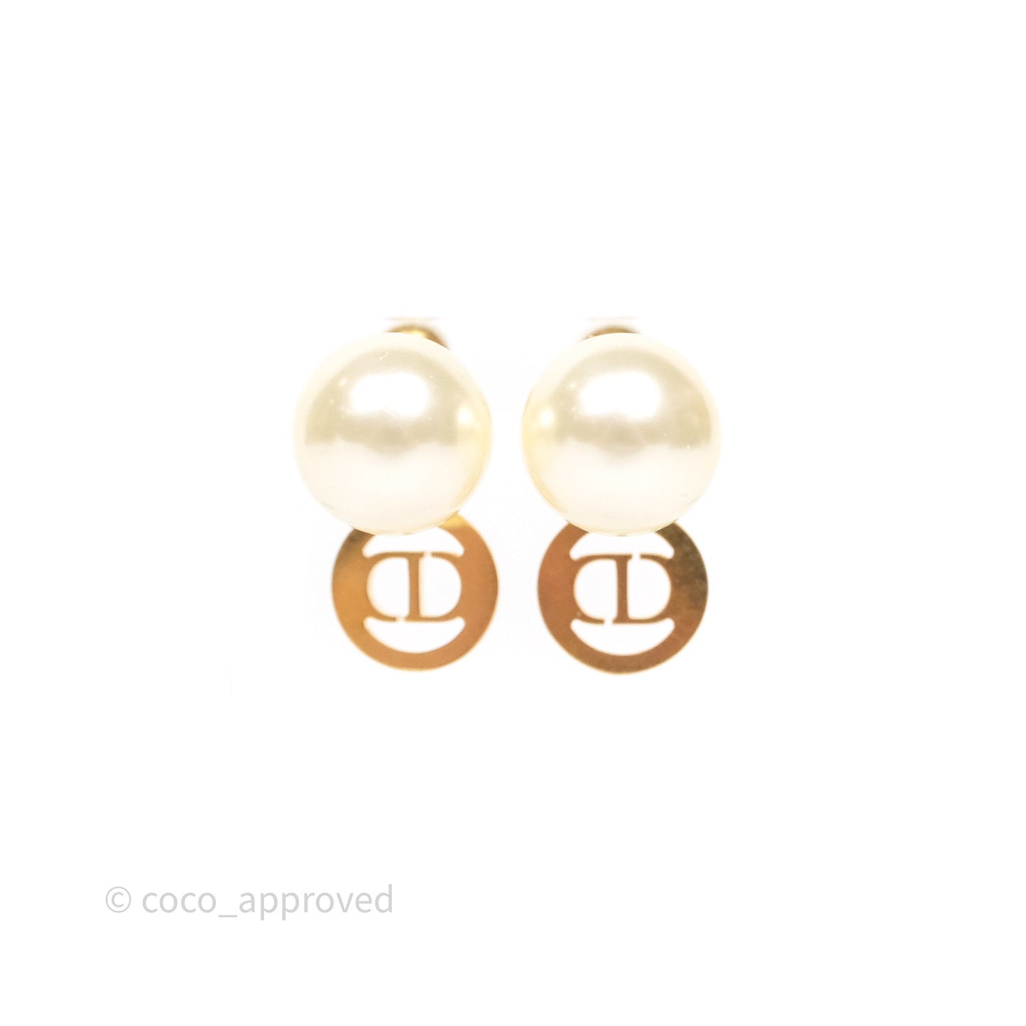 Christian Dior Crystal CD Pearl Tribales Earrings Gold Tone