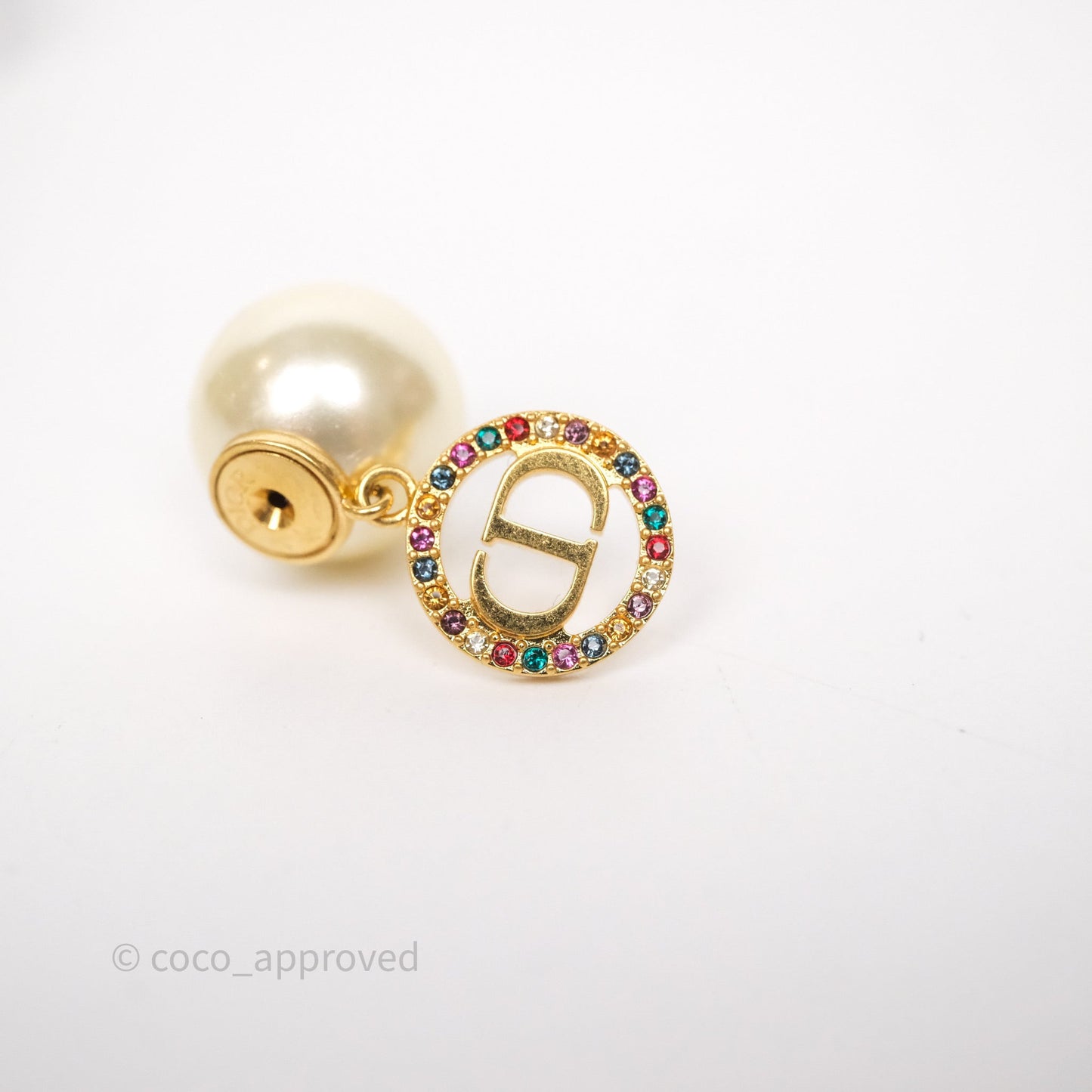 Christian Dior Crystal CD Pearl Tribales Earrings Gold Tone