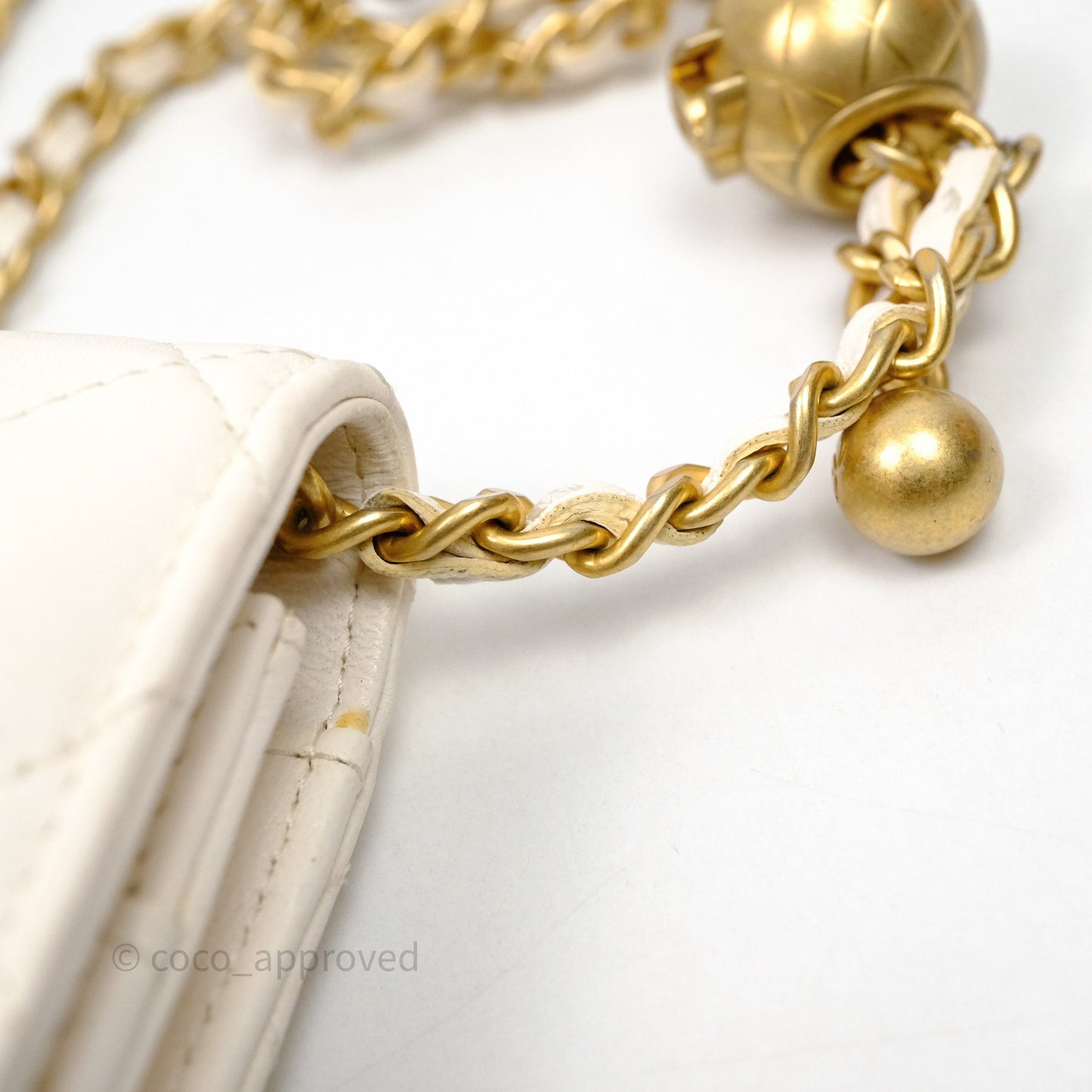 Chanel Quilted Pearl Crush Wallet on Chain WOC Ivory White Lambskin Aged Gold Hardware