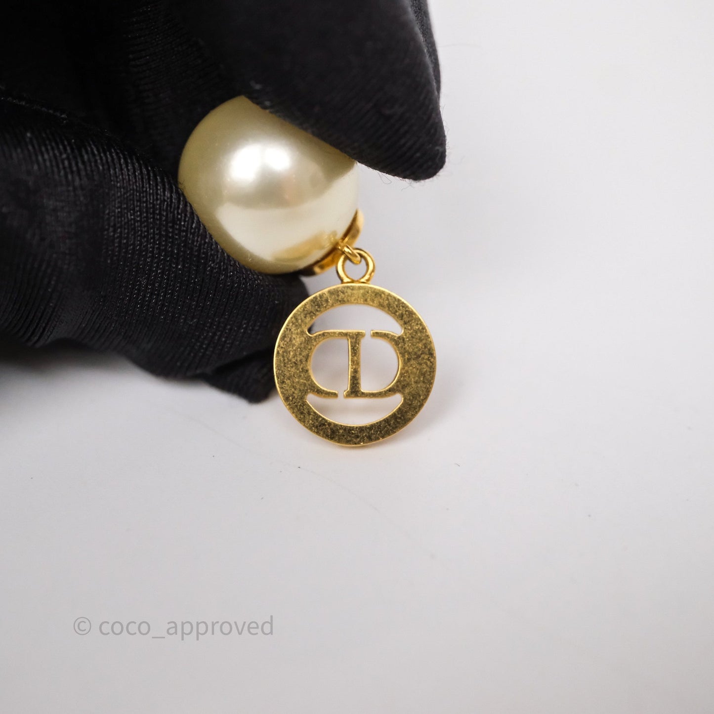 Christian Dior Crystal CD Pearl Tribales Earrings Gold Tone