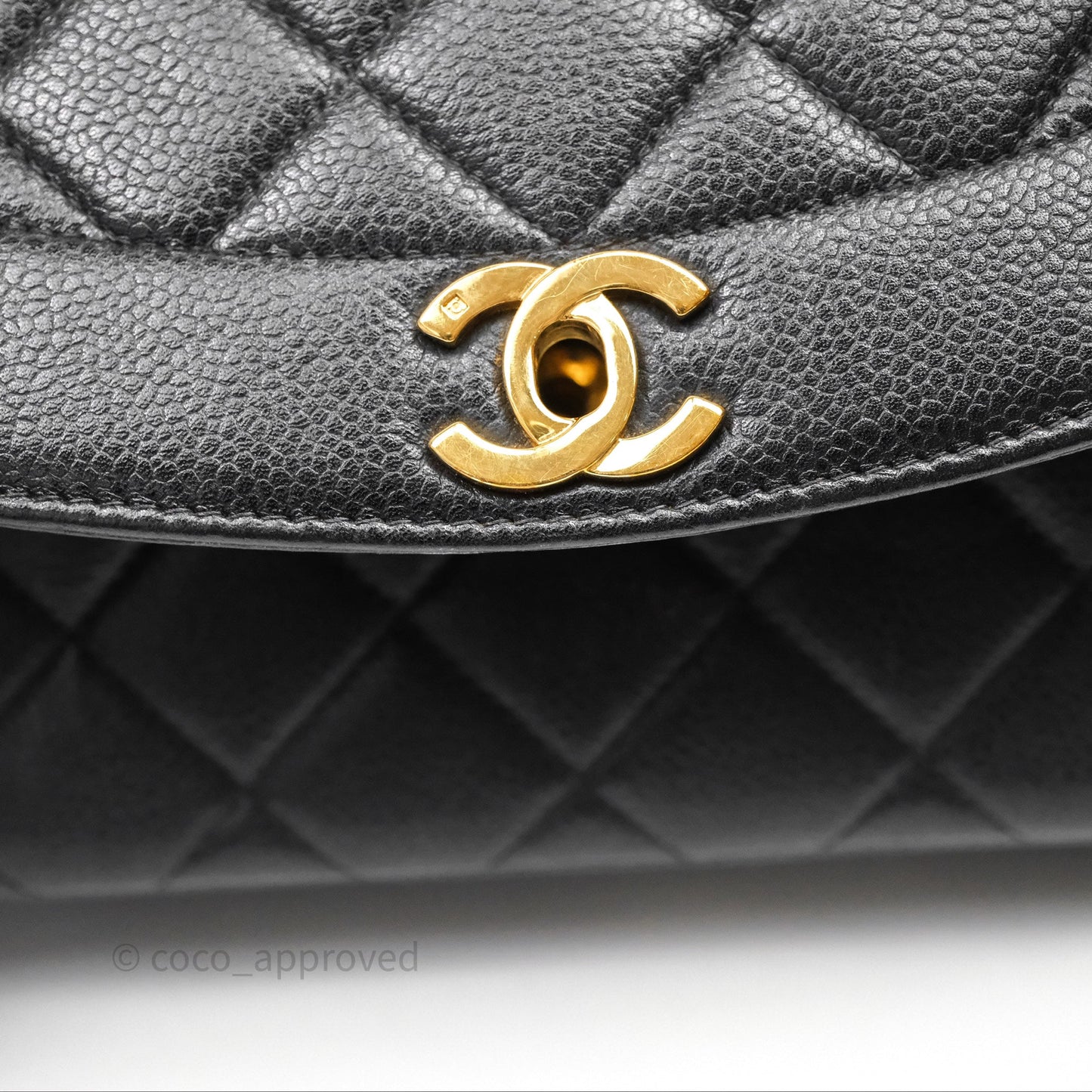 Chanel Vintage Medium Classic Diana Flap Bag Black Caviar 24K Gold Hardware