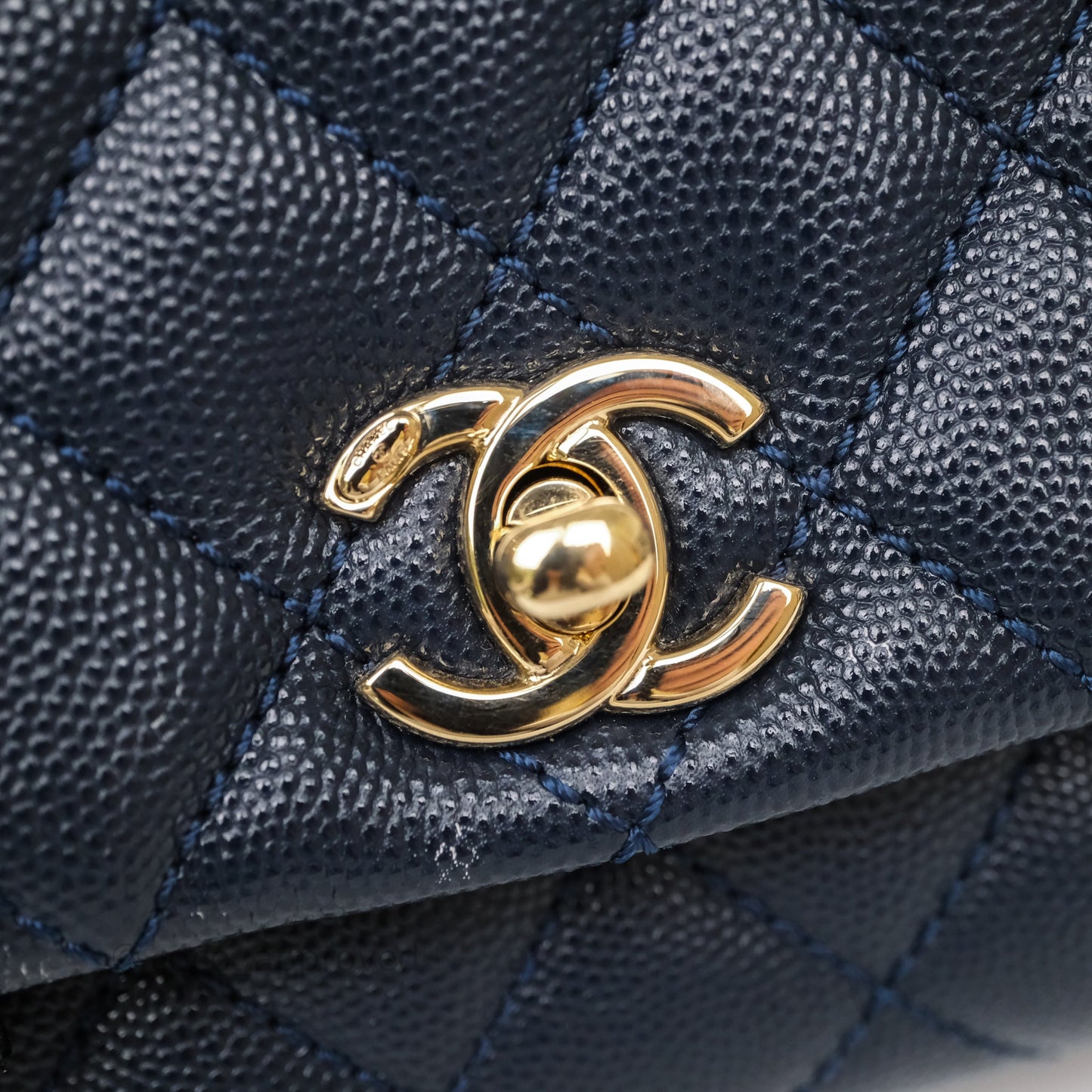 Chanel Mini Coco Handle Quilted Navy Caviar Gold Hardware