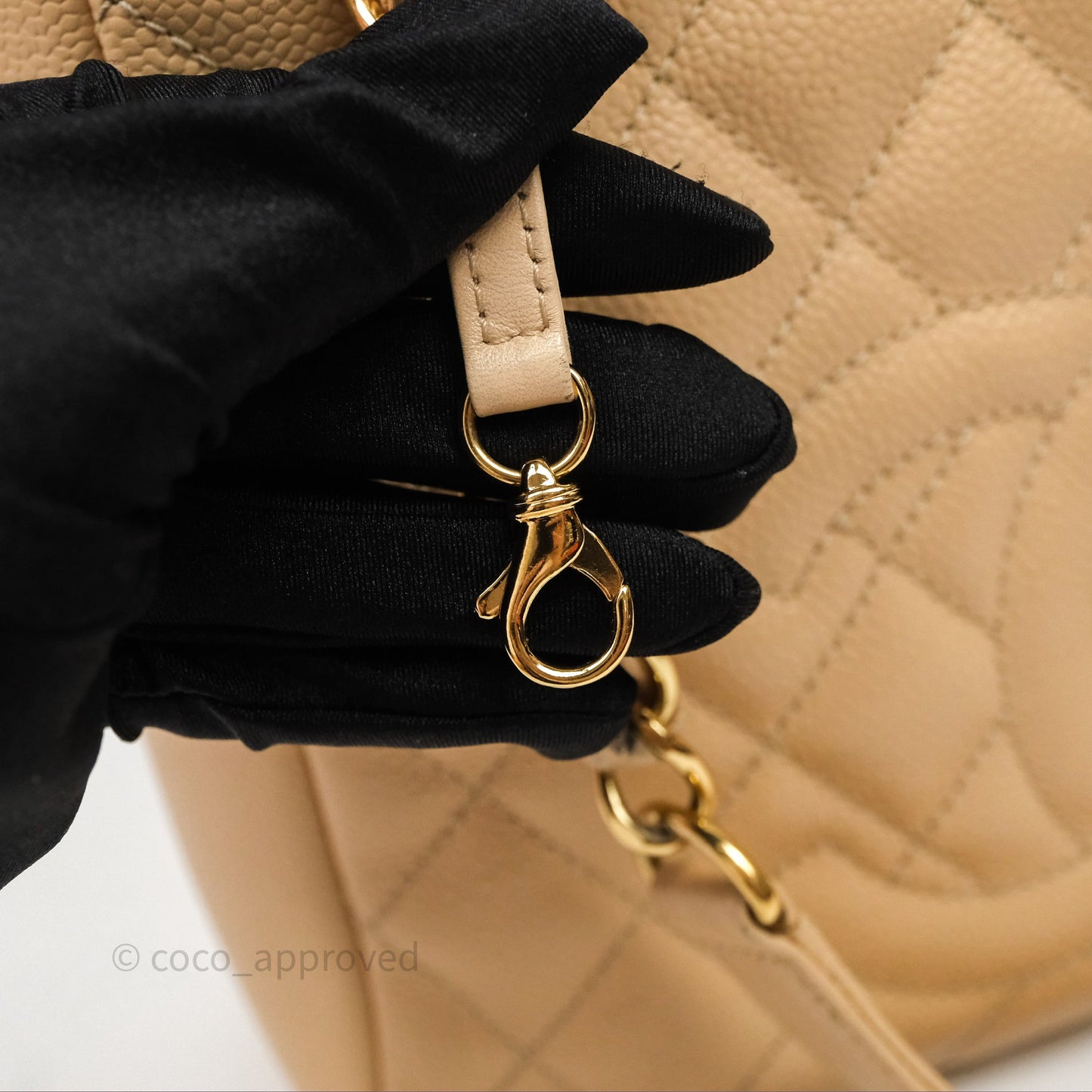 Chanel Vertical GST Beige Caviar Gold Hardware