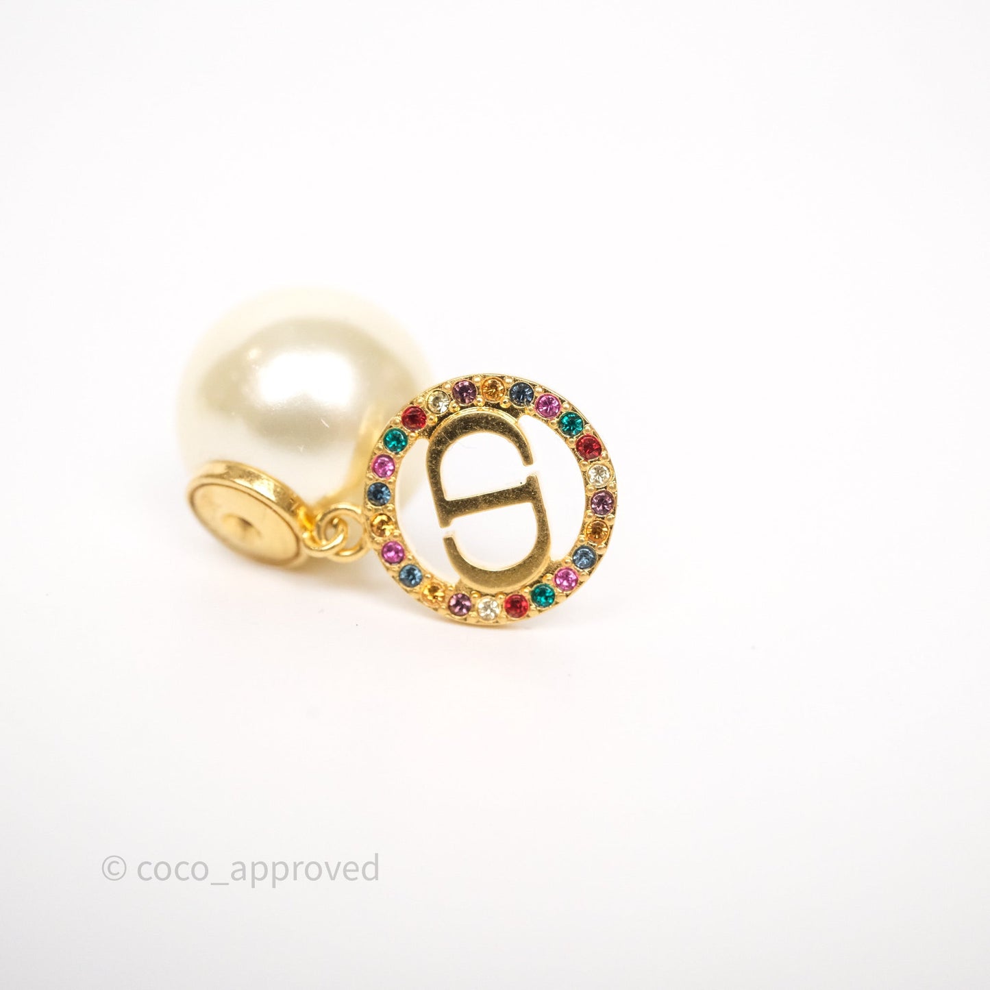 Christian Dior Crystal CD Pearl Tribales Earrings Gold Tone