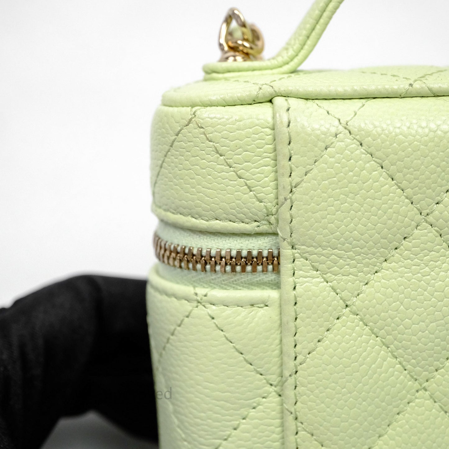 Chanel Quilted Mini Handle With Care Vanity Case With Chain Green Caviar Gold Hardware