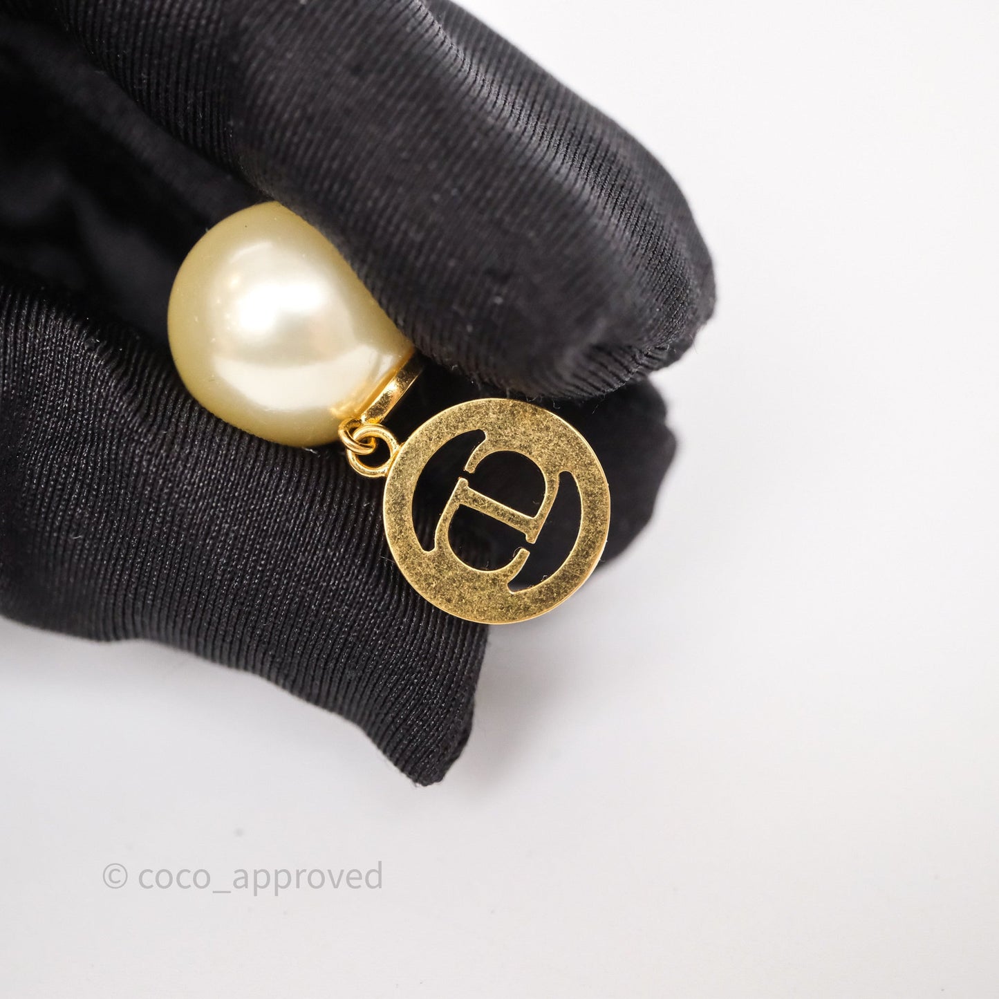 Christian Dior Crystal CD Pearl Tribales Earrings Gold Tone