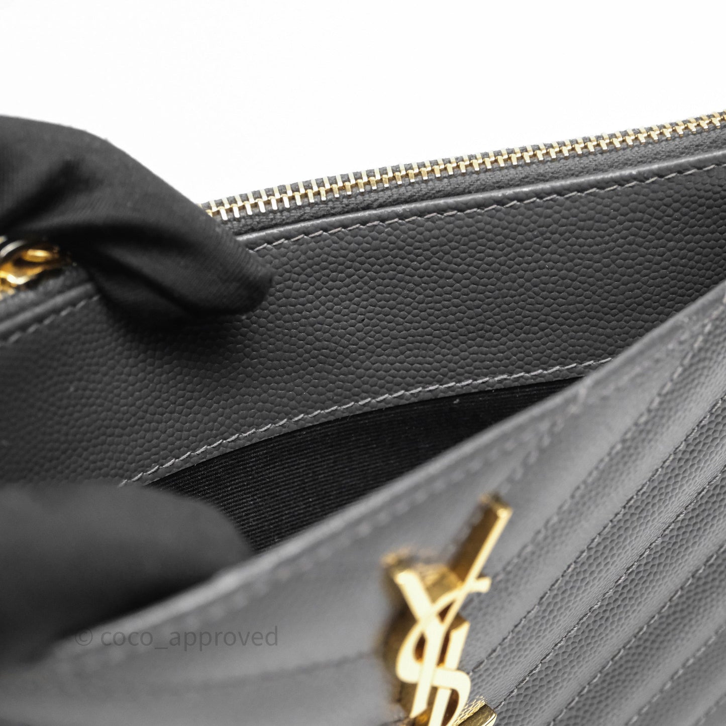Saint Laurent Cassandre Matelasse Zipped Pouch Dark Grey Gold Hardware