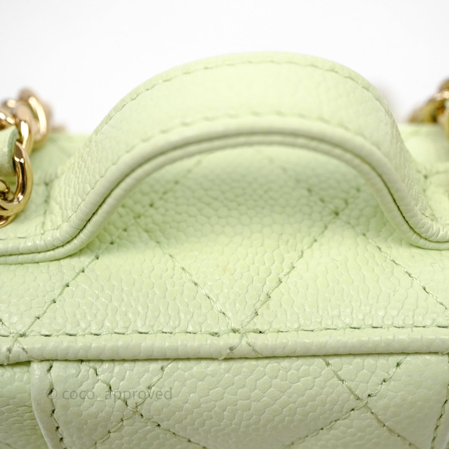 Chanel Quilted Mini Handle With Care Vanity Case With Chain Green Caviar Gold Hardware