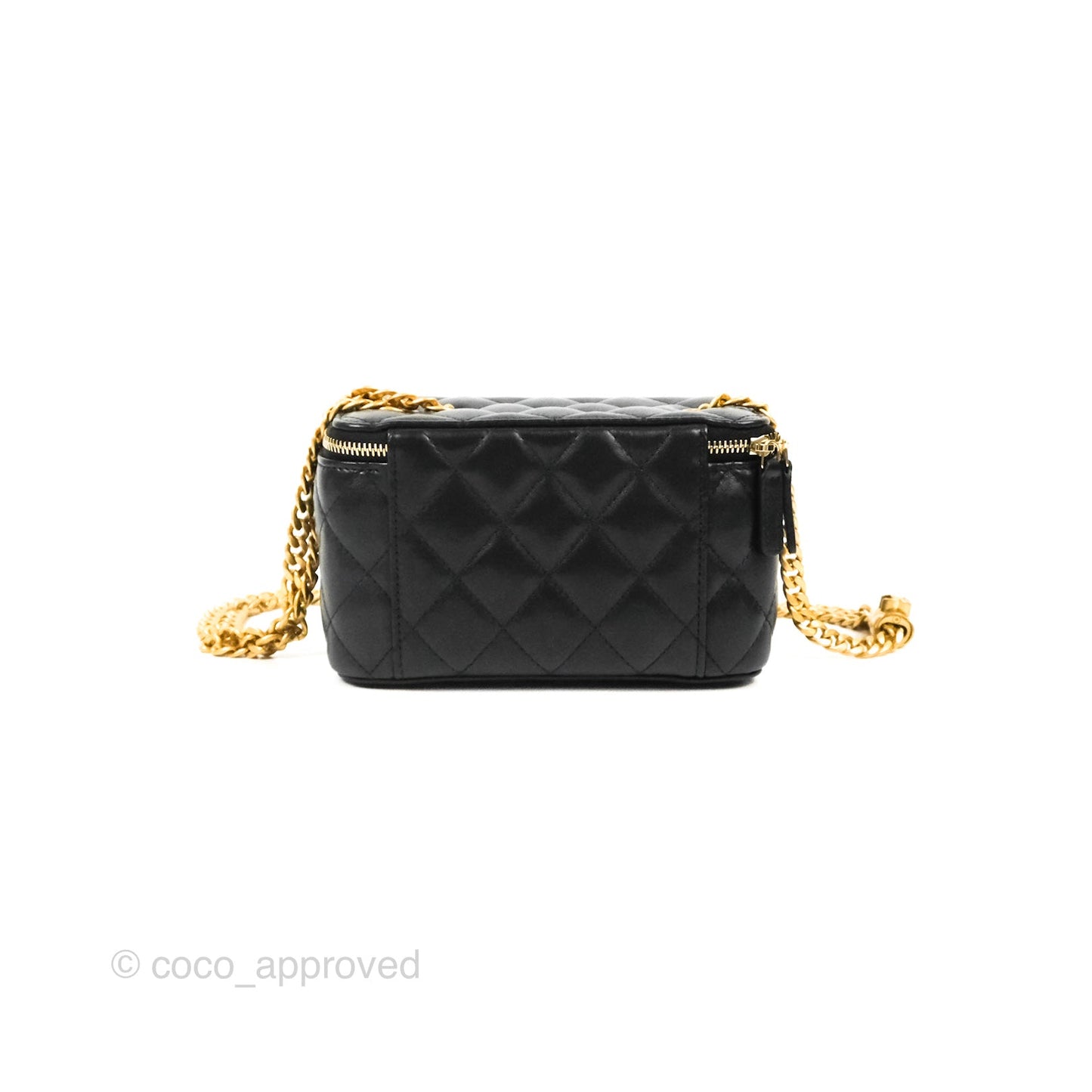 Chanel Vanity with Adjustable Chain Black Lambskin Aged Gold Hardware 22K