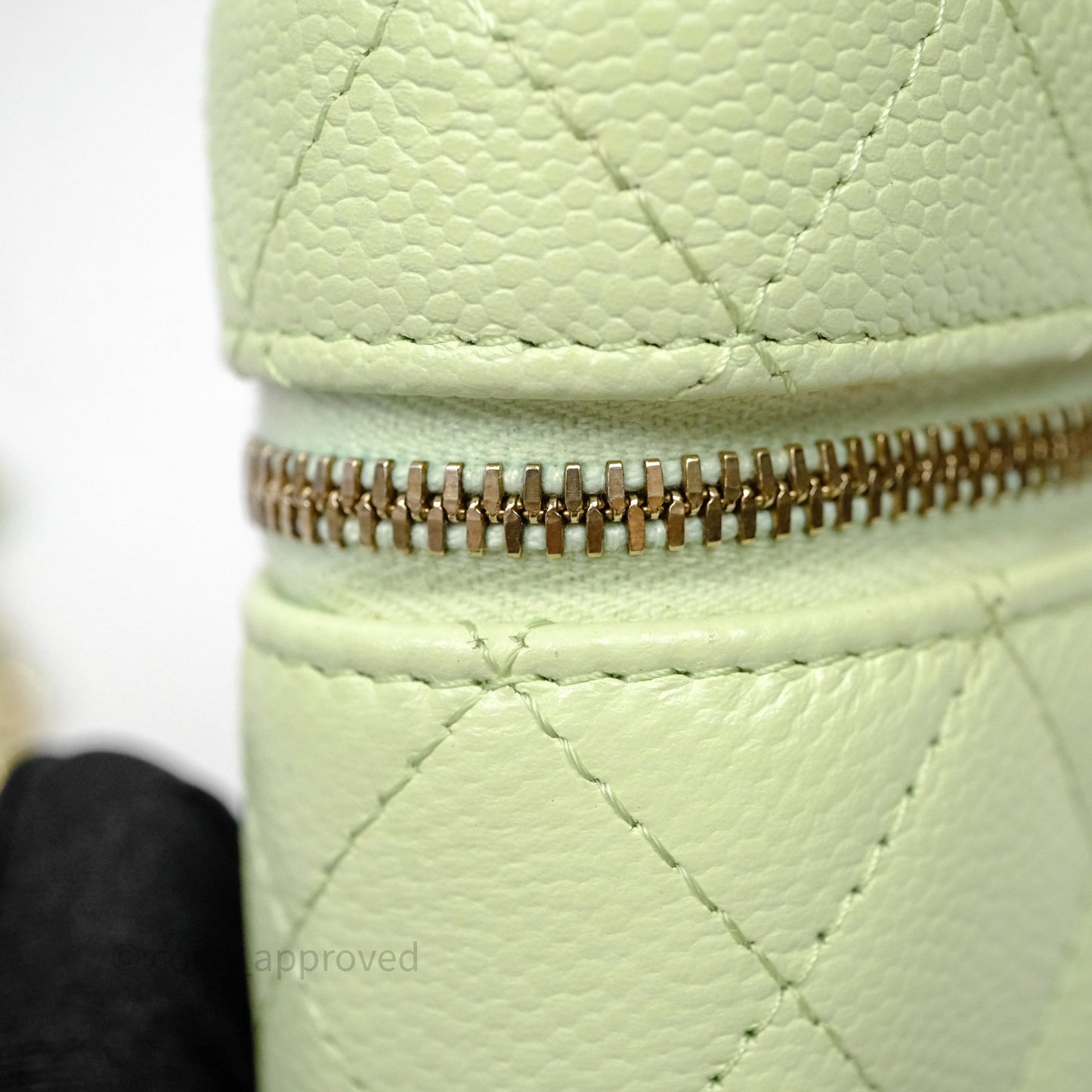 Chanel Quilted Mini Handle With Care Vanity Case With Chain Green Caviar Gold Hardware