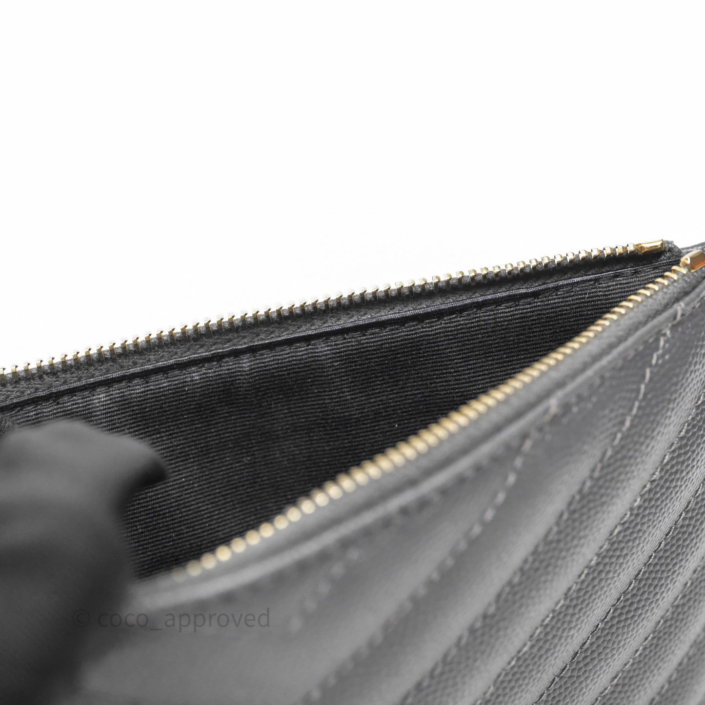 Saint Laurent Cassandre Matelasse Zipped Pouch Dark Grey Gold Hardware