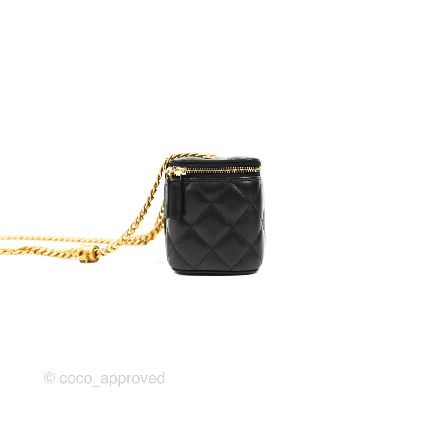 Chanel Vanity with Adjustable Chain Black Lambskin Aged Gold Hardware 22K