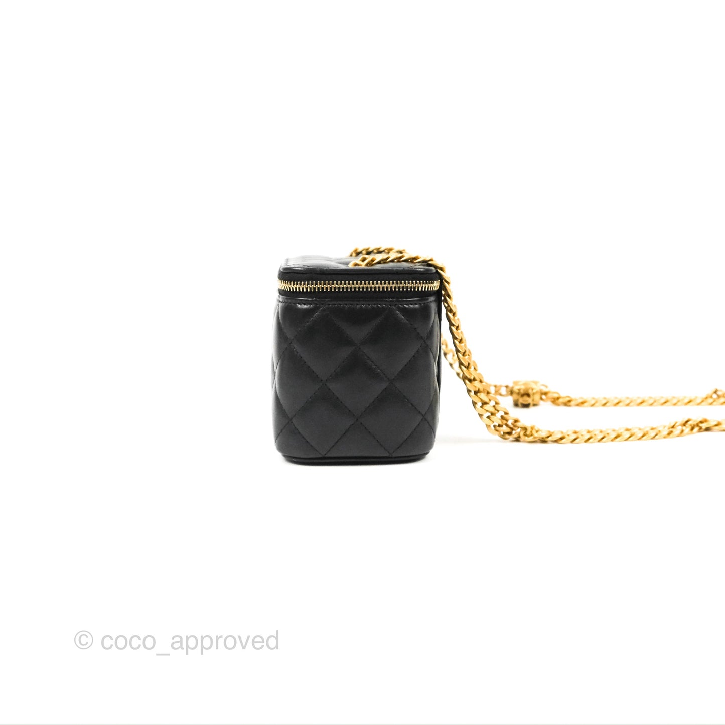 Chanel Vanity with Adjustable Chain Black Lambskin Aged Gold Hardware 22K