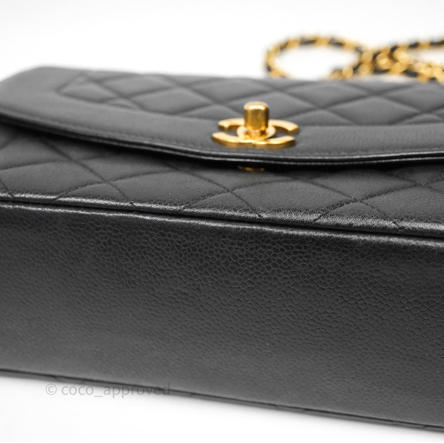 Chanel Vintage Medium Classic Diana Flap Bag Black Caviar 24K Gold Hardware