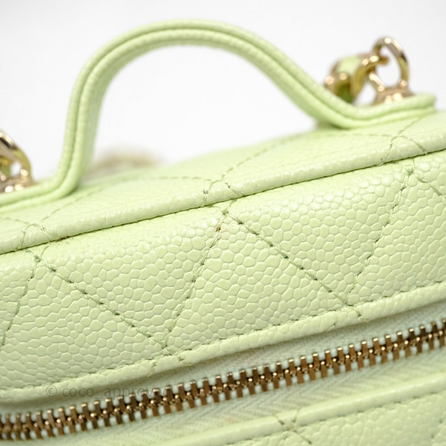Chanel Quilted Mini Handle With Care Vanity Case With Chain Green Caviar Gold Hardware
