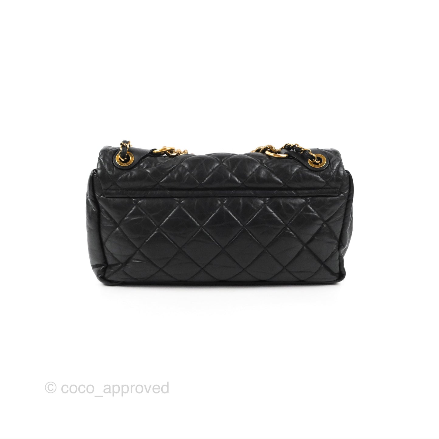 Chanel Medium Pondicherry Flap Bag Black Crumpled Calfskin Antique Gold Hardware