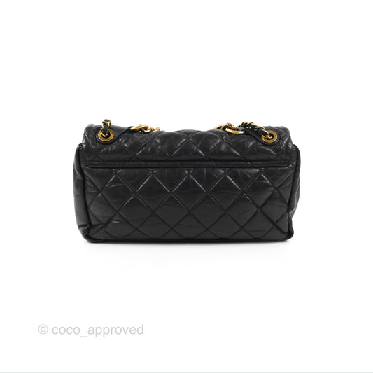 Chanel Medium Pondicherry Flap Bag Black Crumpled Calfskin Antique Gold Hardware