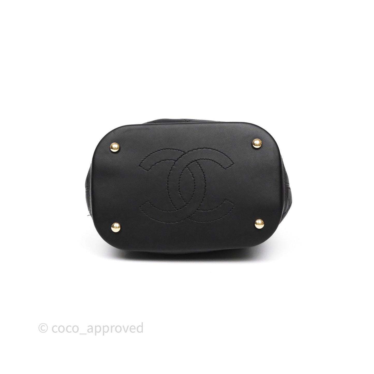 Chanel Quilted Drawstring Bucket Bag Black Calfskin Gold Hardware