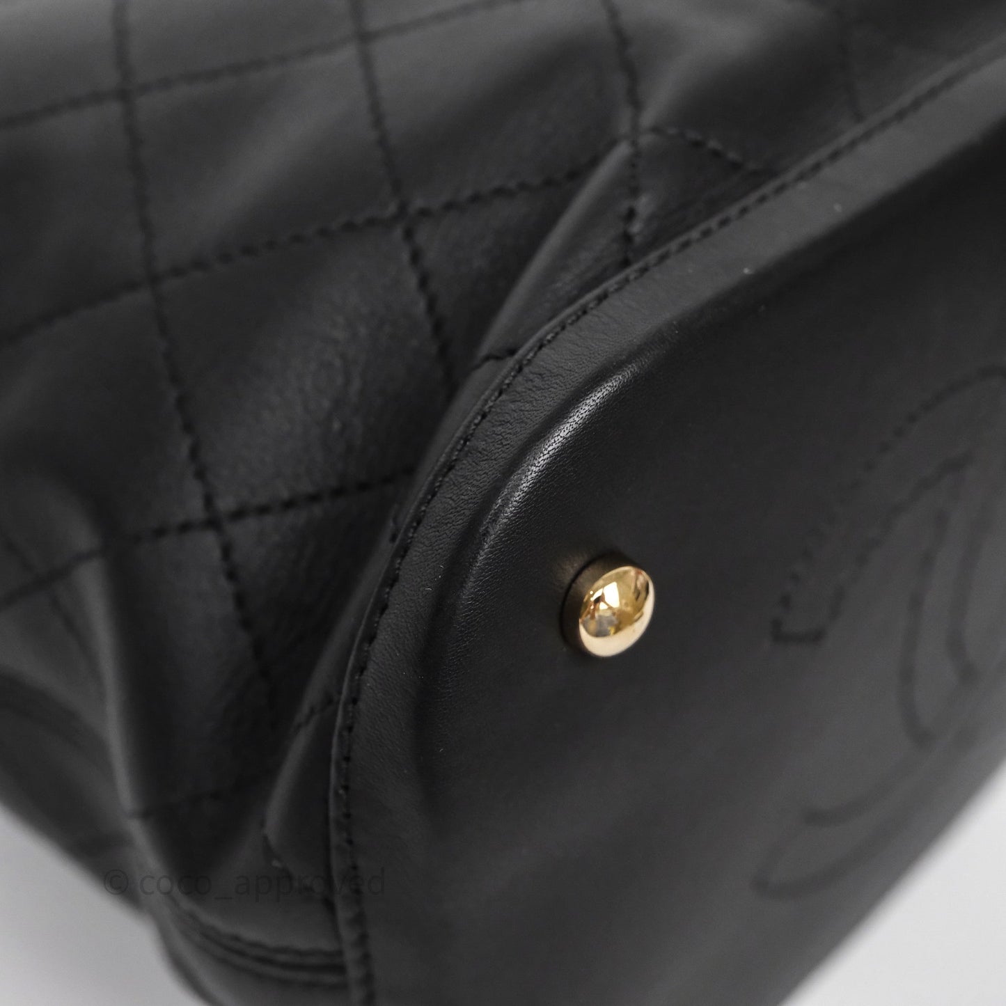 Chanel Quilted Drawstring Bucket Bag Black Calfskin Gold Hardware