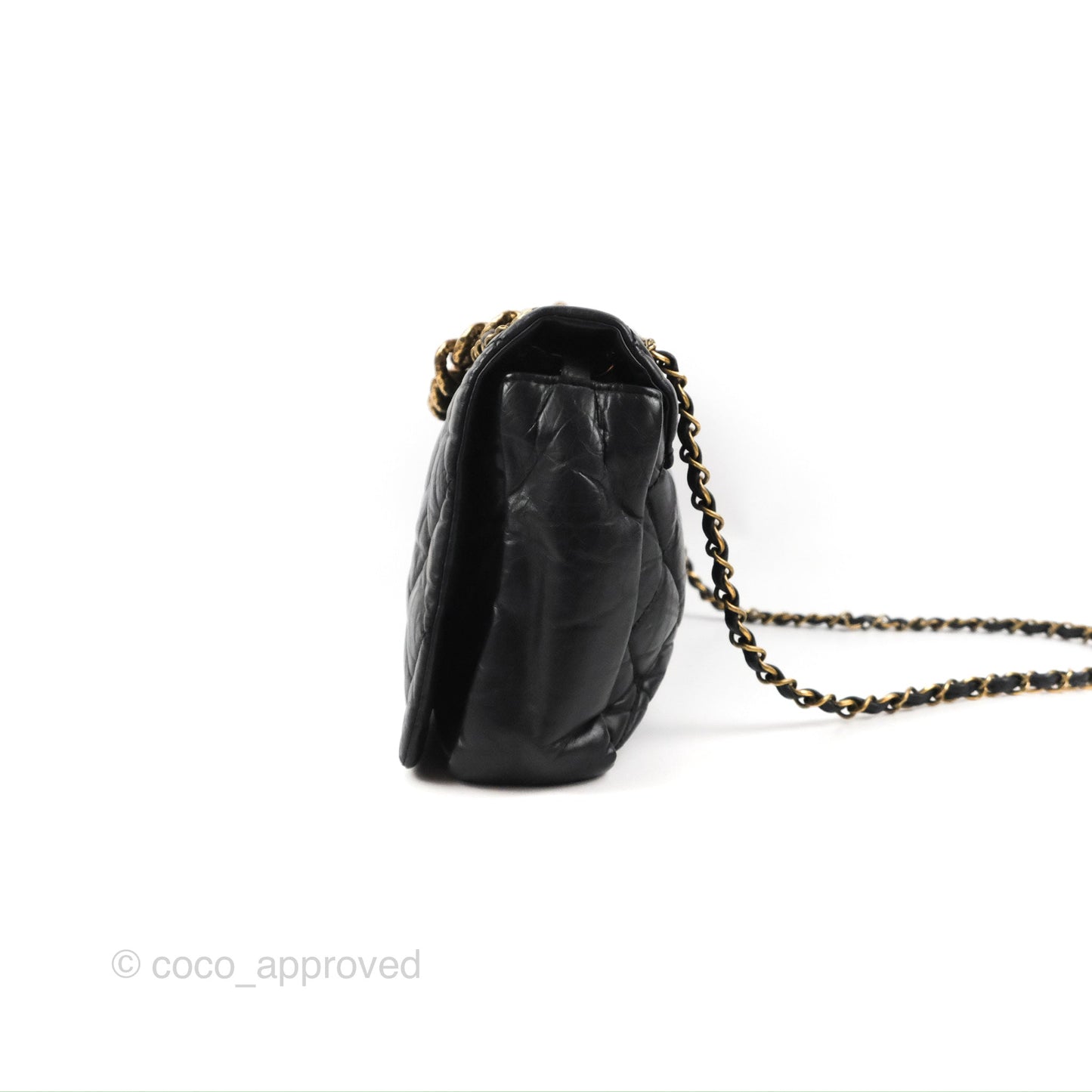 Chanel Medium Pondicherry Flap Bag Black Crumpled Calfskin Antique Gold Hardware