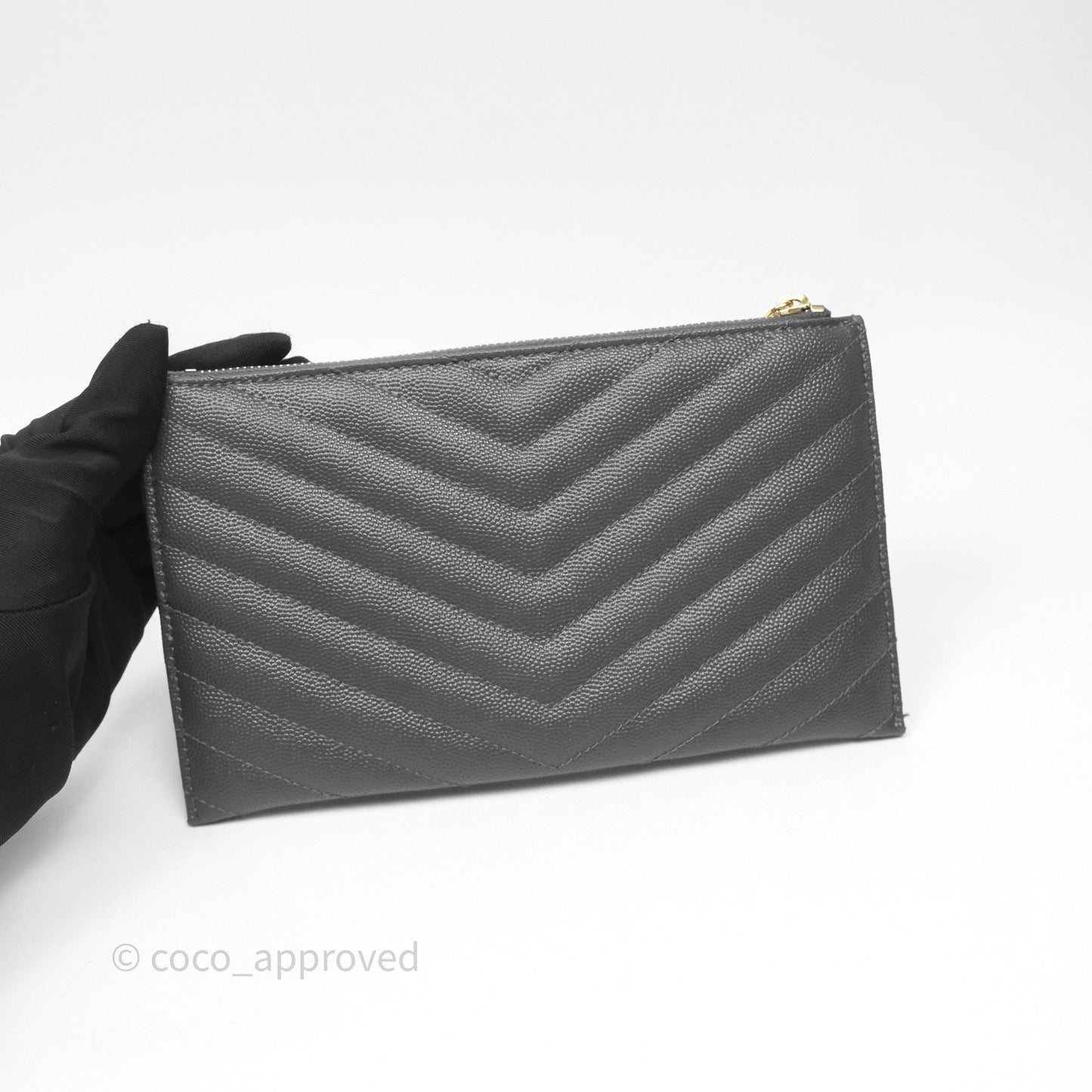 Saint Laurent Cassandre Matelasse Zipped Pouch Dark Grey Gold Hardware