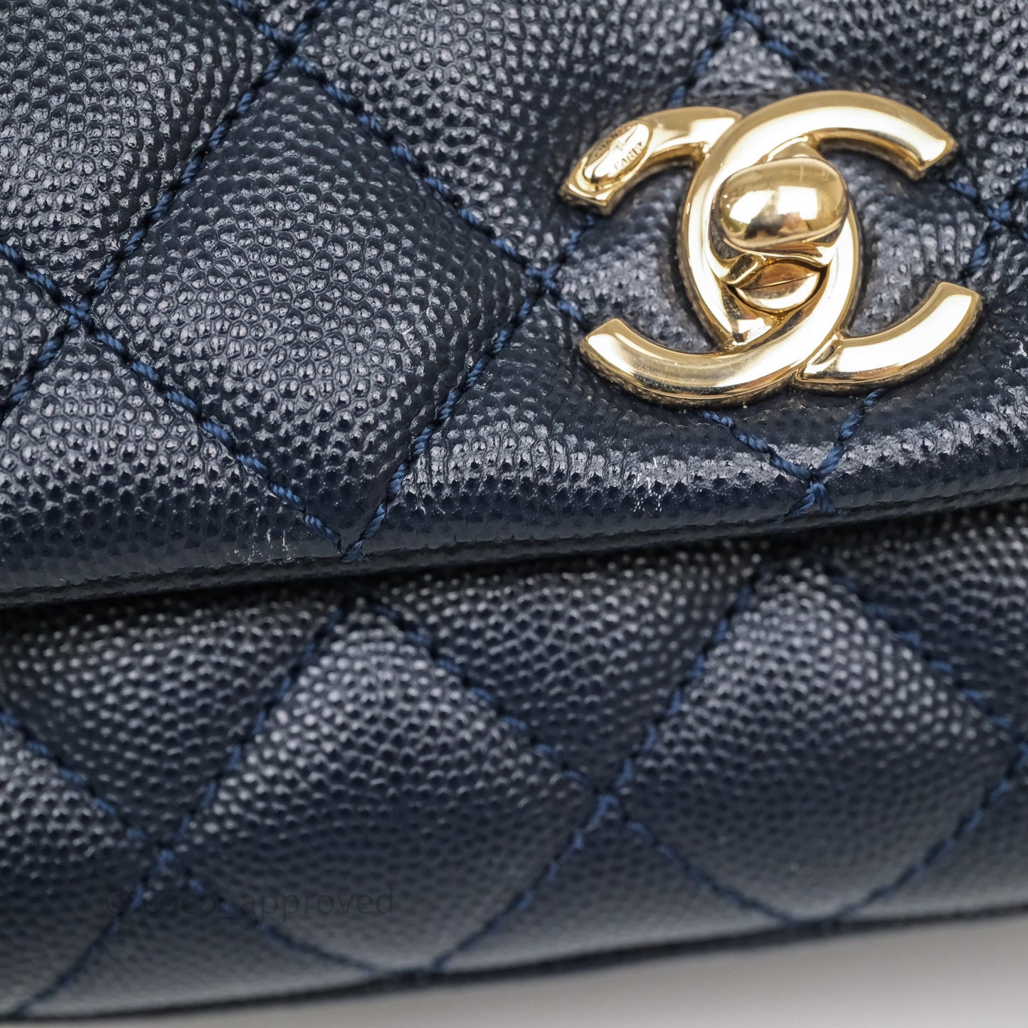 Chanel Mini Coco Handle Quilted Navy Caviar Gold Hardware