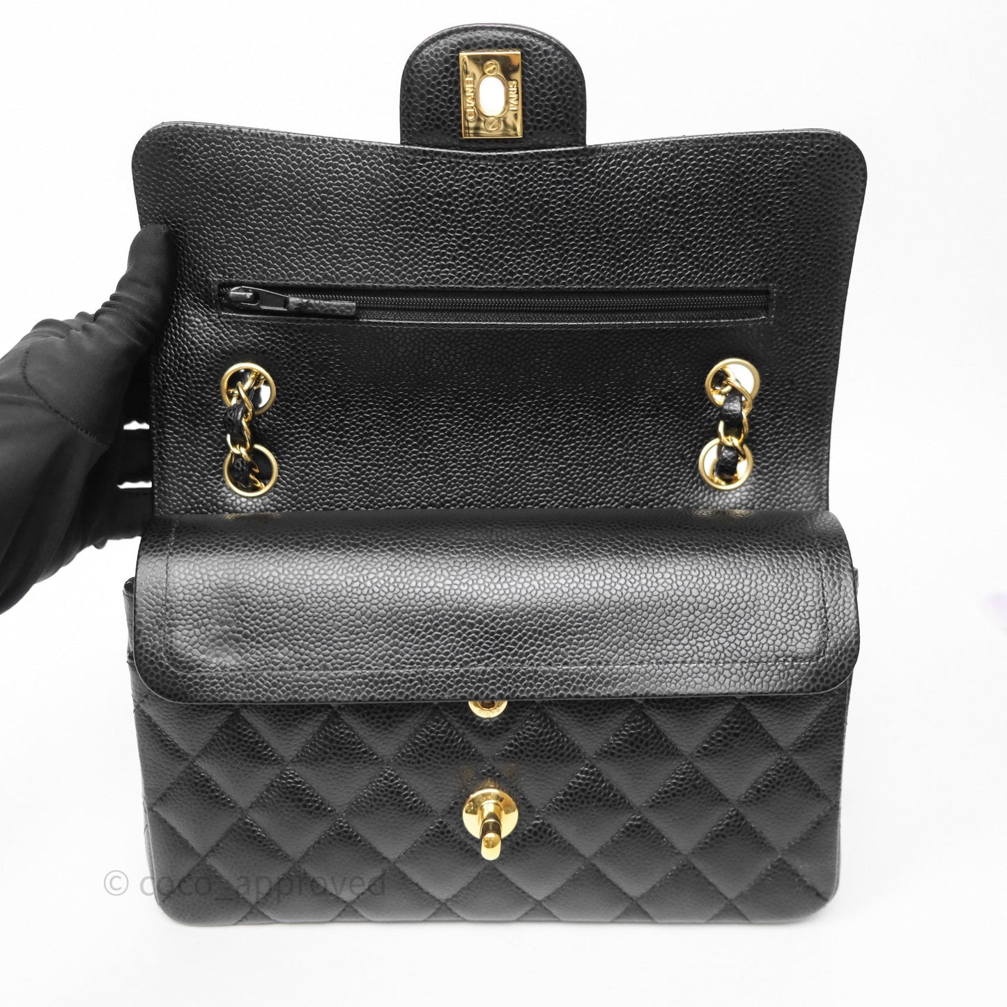 Chanel Small Classic Flap Quilted Black Caviar Gold Hardware