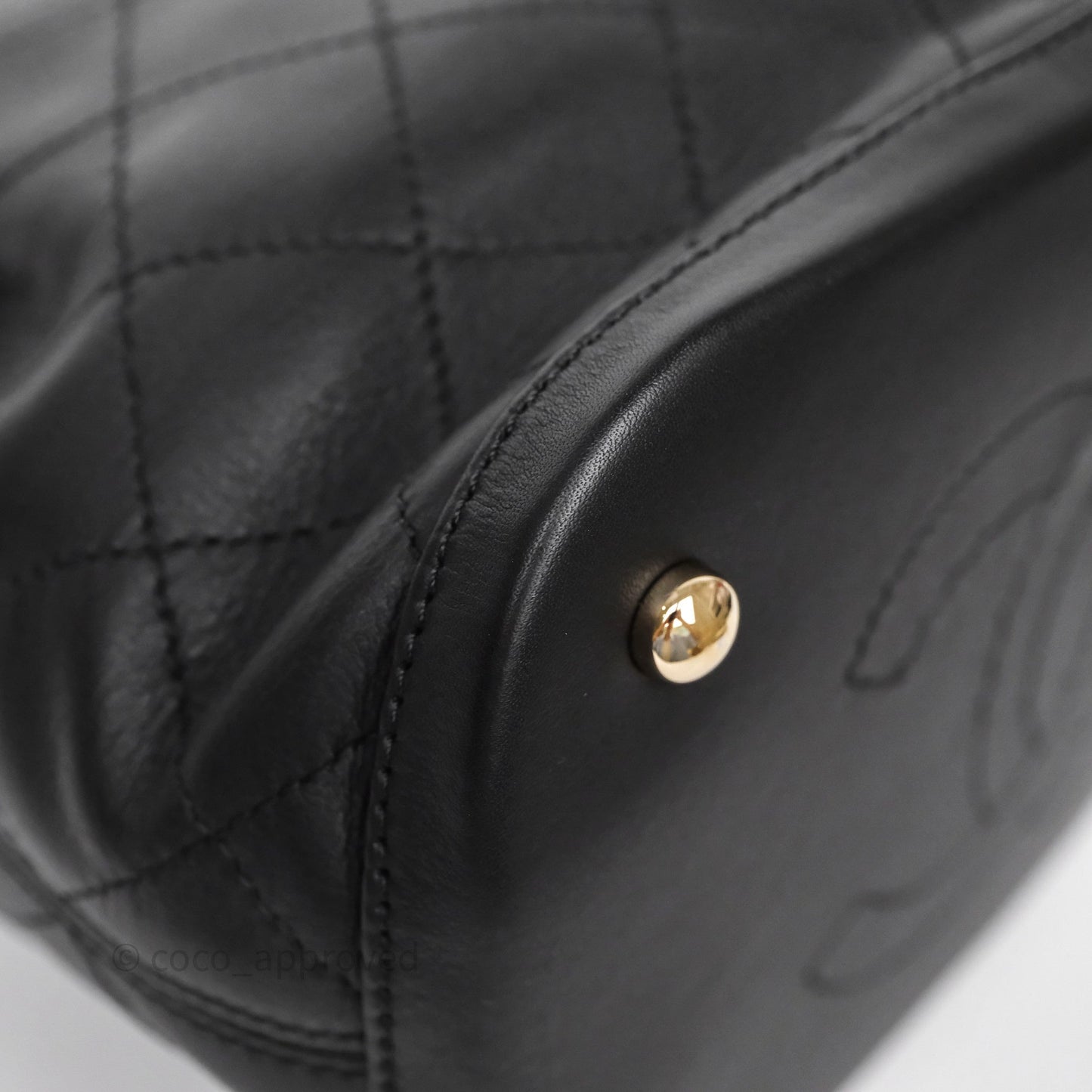 Chanel Quilted Drawstring Bucket Bag Black Calfskin Gold Hardware