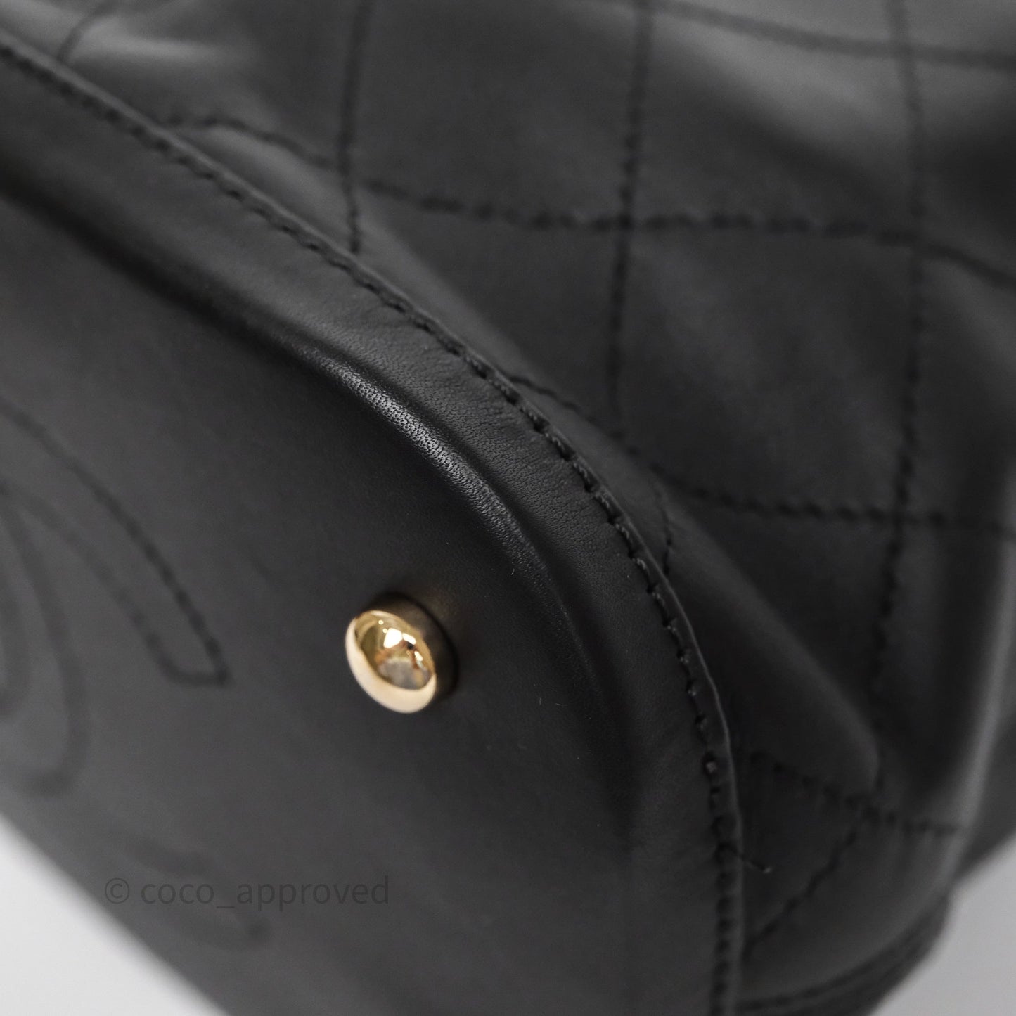 Chanel Quilted Drawstring Bucket Bag Black Calfskin Gold Hardware