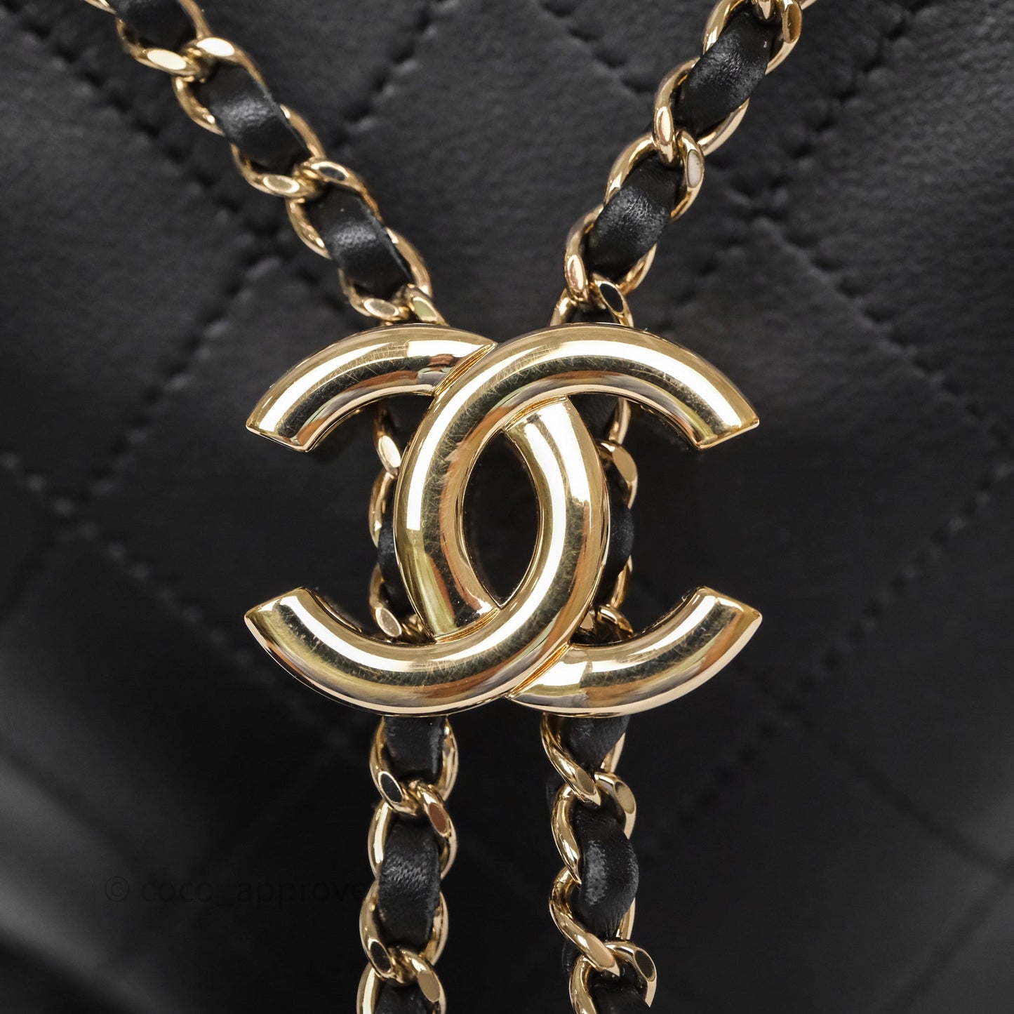 Chanel Quilted Drawstring Bucket Bag Black Calfskin Gold Hardware