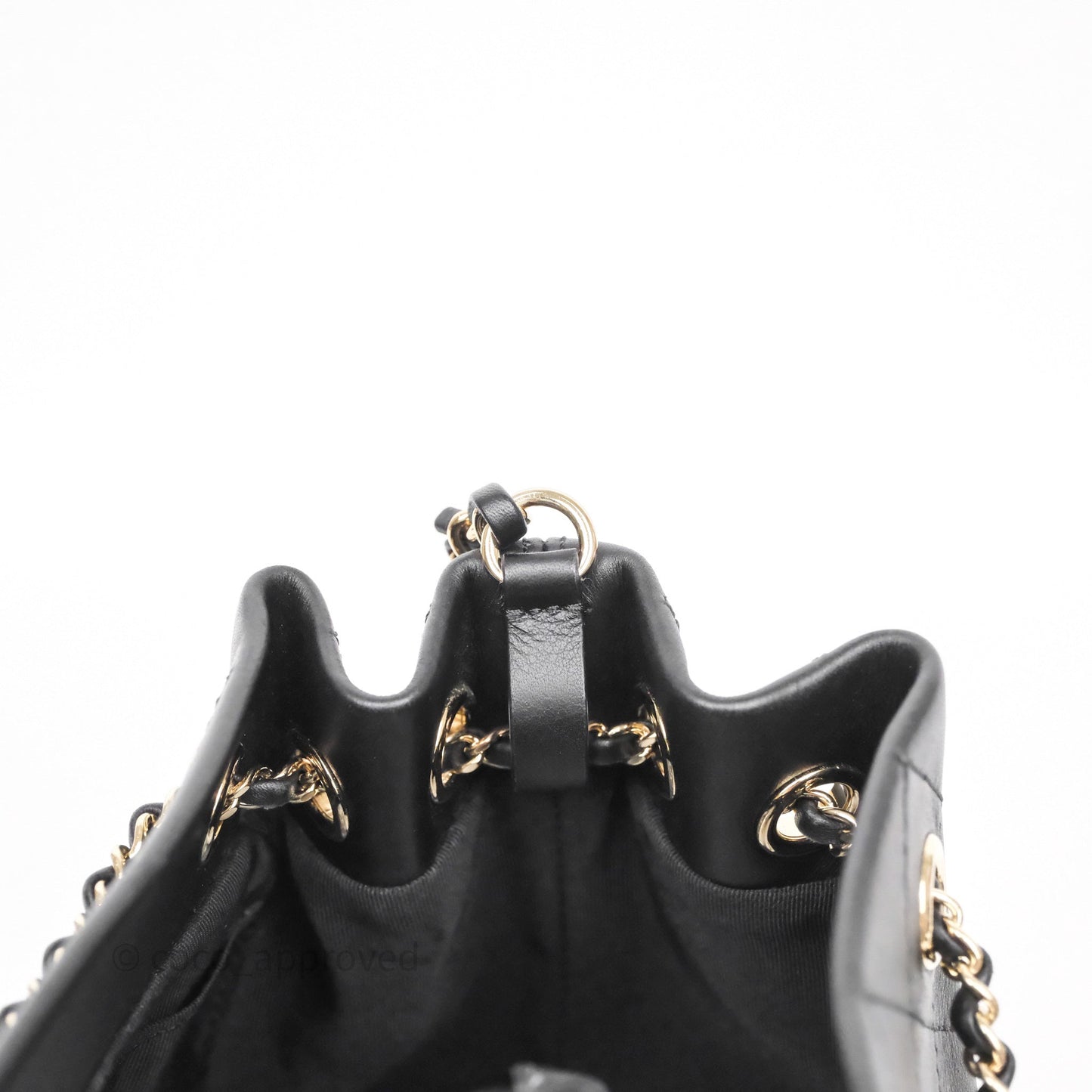 Chanel Quilted Drawstring Bucket Bag Black Calfskin Gold Hardware