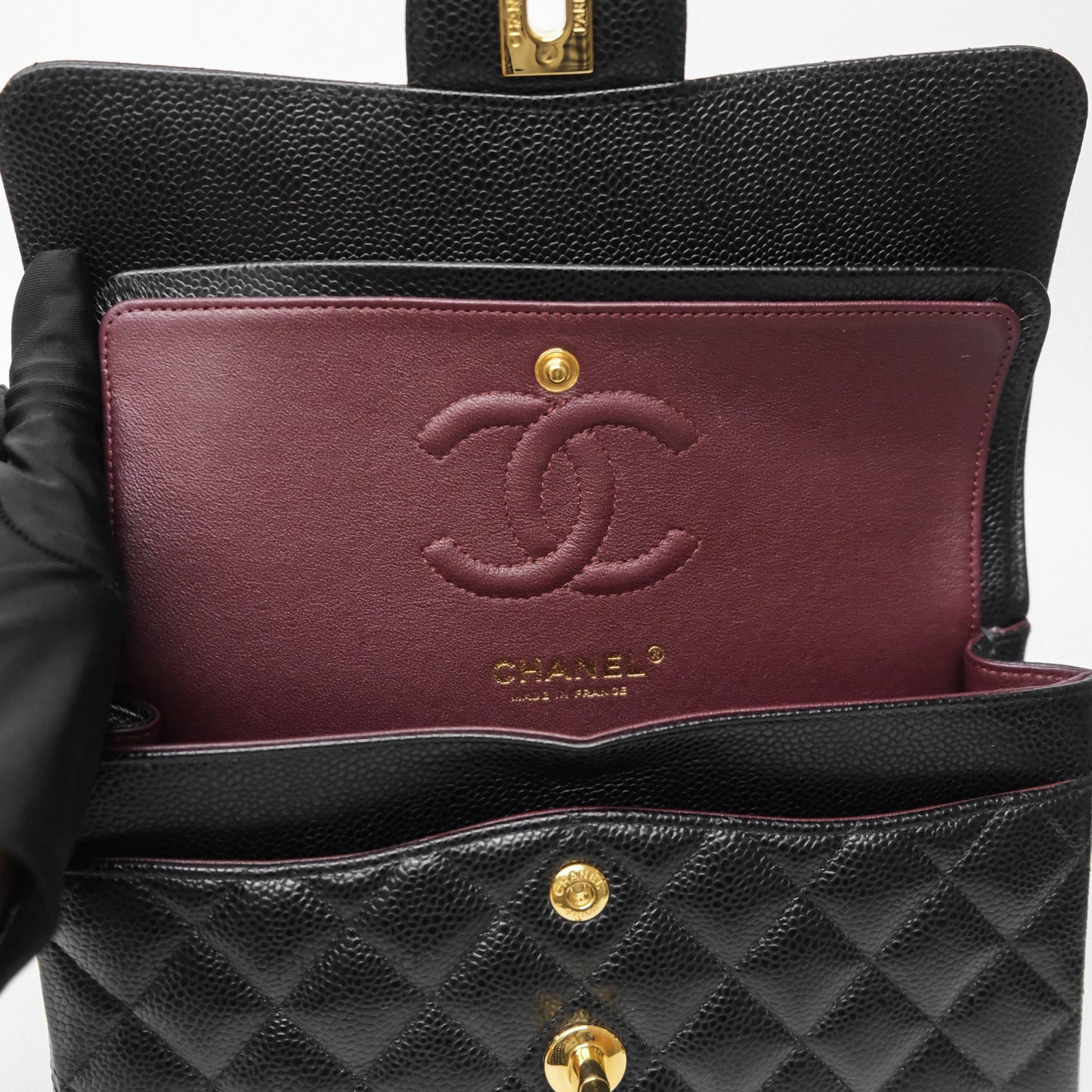 Chanel Small Classic Flap Quilted Black Caviar Gold Hardware