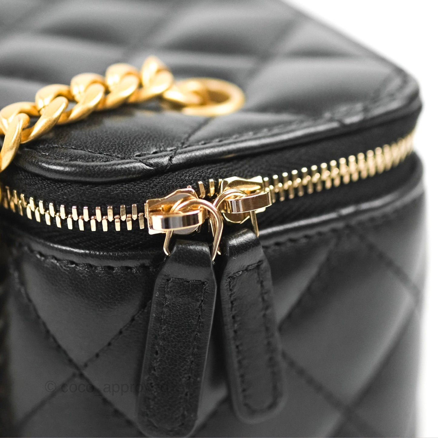 Chanel Vanity with Adjustable Chain Black Lambskin Aged Gold Hardware 22K