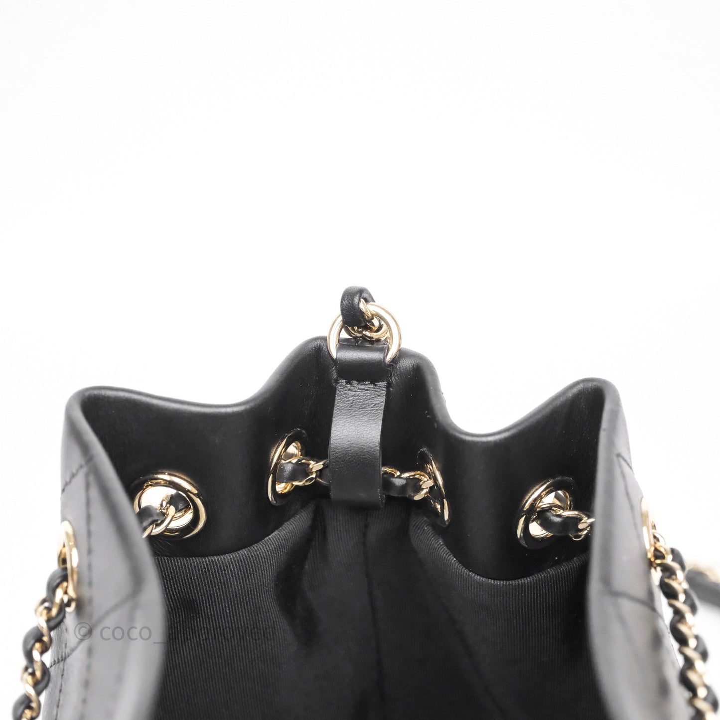 Chanel Quilted Drawstring Bucket Bag Black Calfskin Gold Hardware