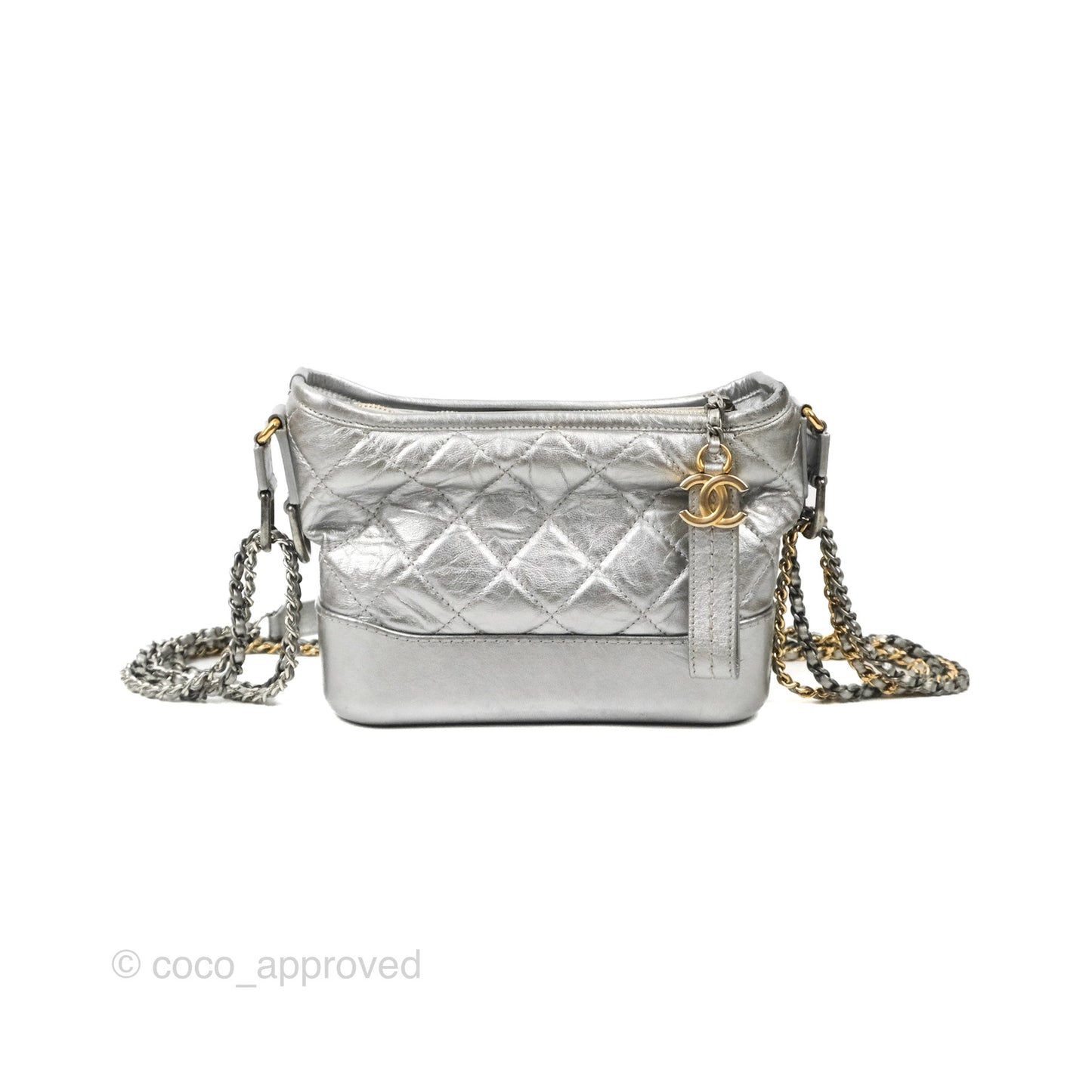 Chanel Quilted Small Gabrielle Hobo Metallic Silver Aged Calfskin Mixed Hardware
