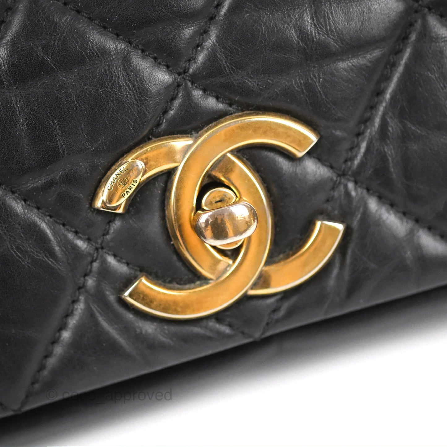 Chanel Medium Pondicherry Flap Bag Black Crumpled Calfskin Antique Gold Hardware