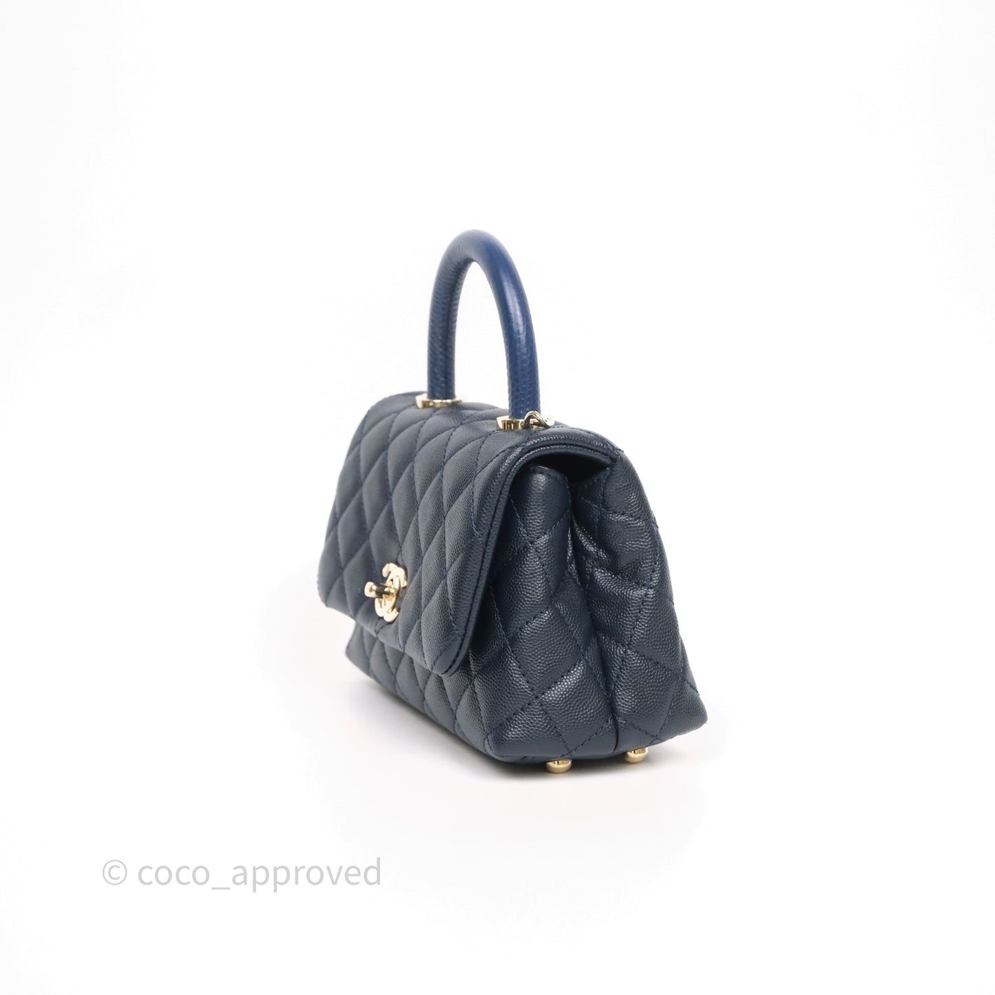 Chanel Mini Coco Handle Quilted Navy Caviar Gold Hardware