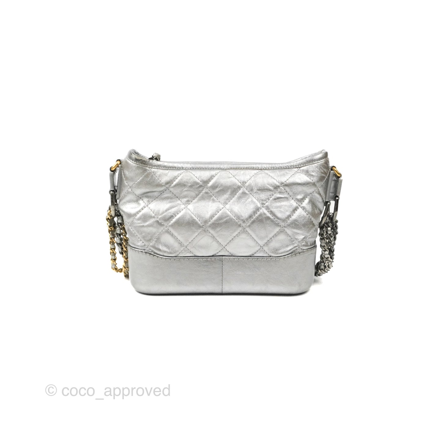Chanel Quilted Small Gabrielle Hobo Metallic Silver Aged Calfskin Mixed Hardware