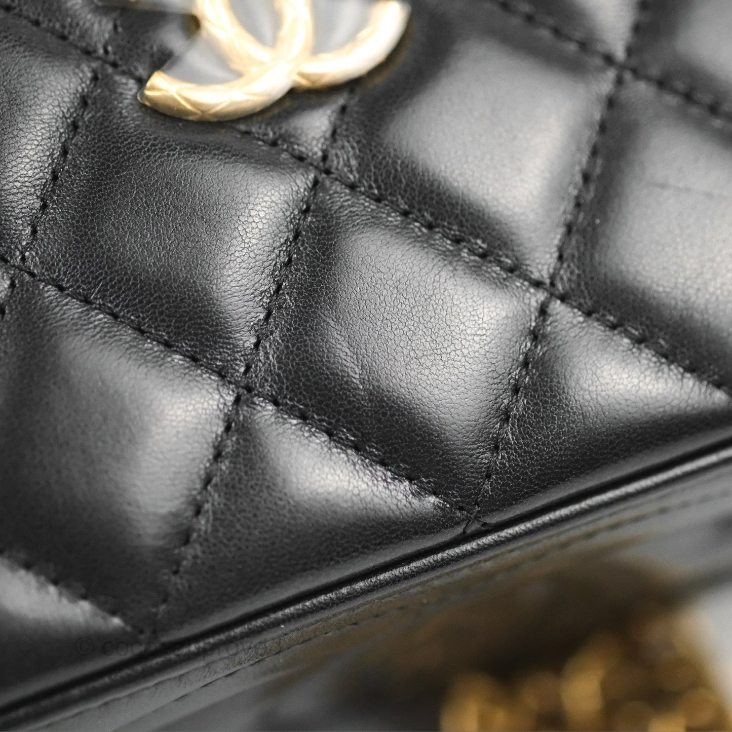 Chanel Vanity with Adjustable Chain Black Lambskin Aged Gold Hardware 22K