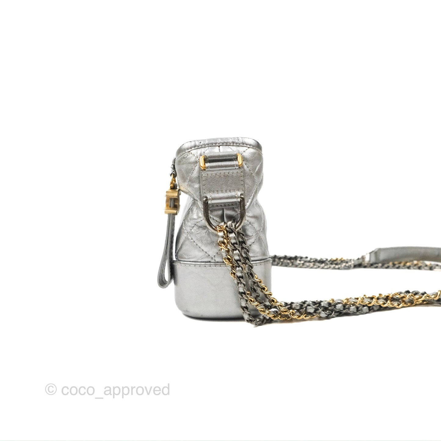 Chanel Quilted Small Gabrielle Hobo Metallic Silver Aged Calfskin Mixed Hardware