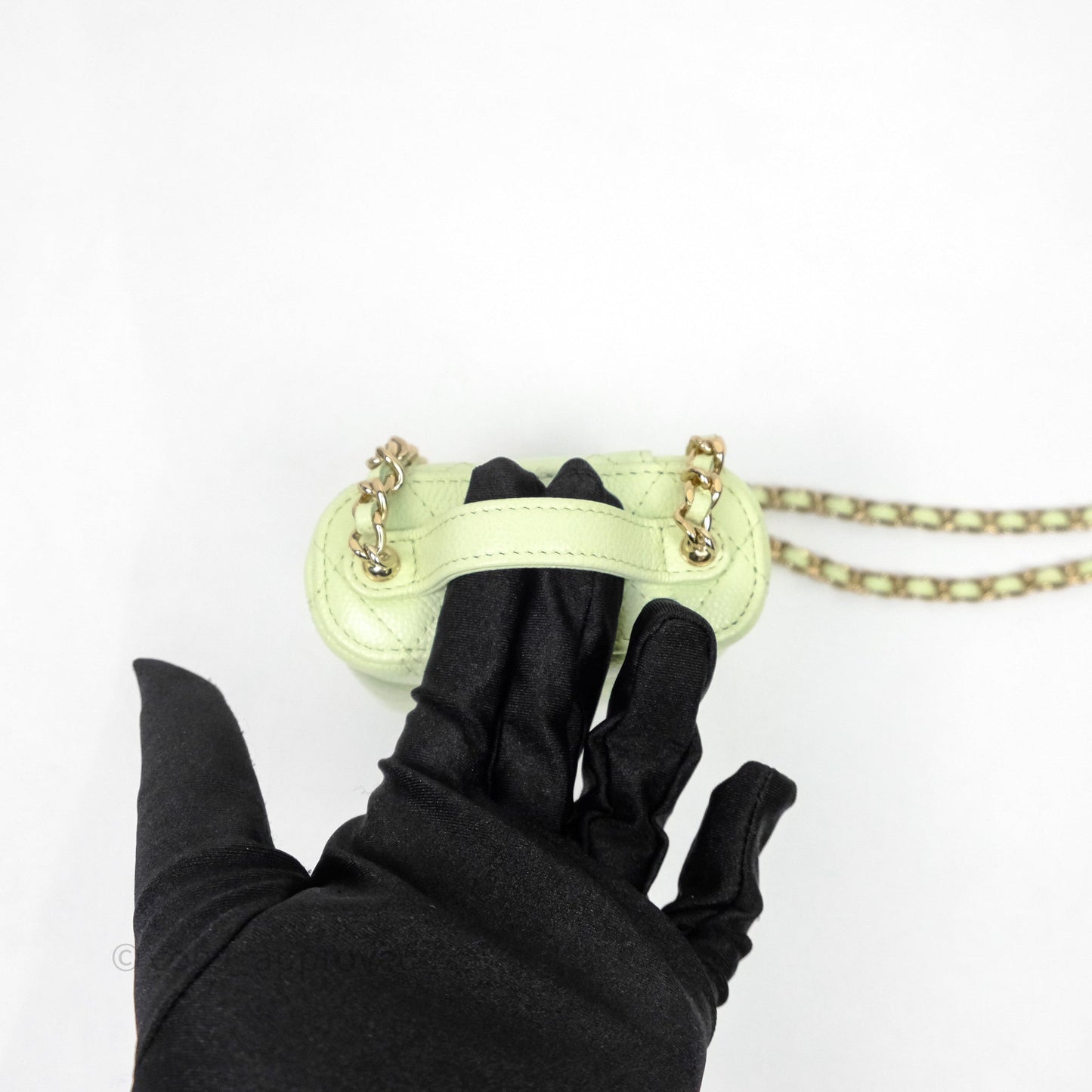 Chanel Quilted Mini Handle With Care Vanity Case With Chain Green Caviar Gold Hardware