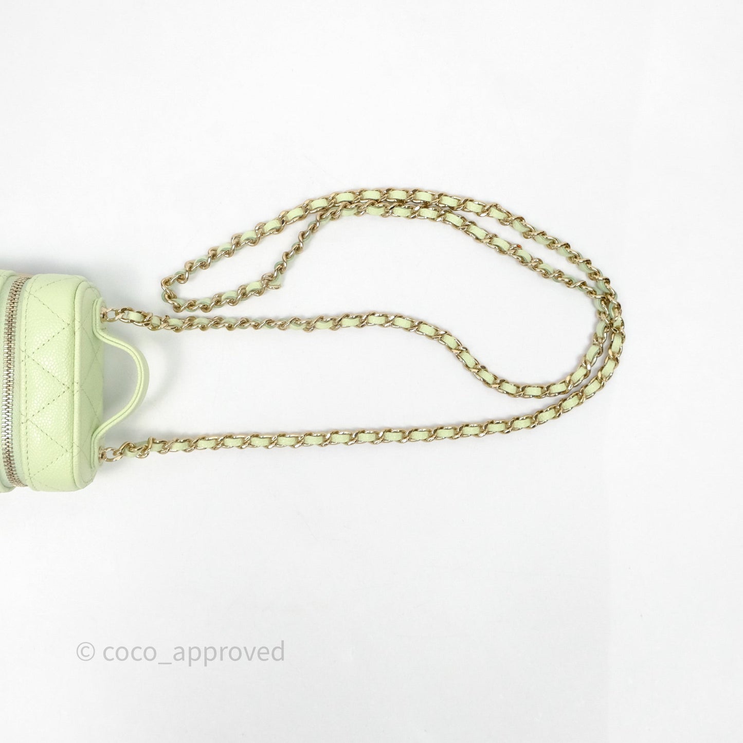Chanel Quilted Mini Handle With Care Vanity Case With Chain Green Caviar Gold Hardware